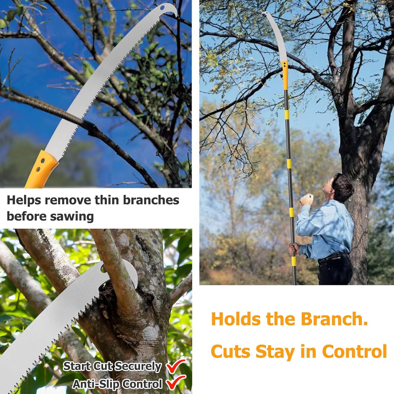 Manual Pole Saw for Tree Trimming - 7.2 FT Lightweight 2-in-1 Manual Hand Saw& Long Extendable Pruning Saw, Adjustable Branch Cutter Pruner for Yard, Garden, Palm, Smooth Push-Pull Cutting Sharp Blade