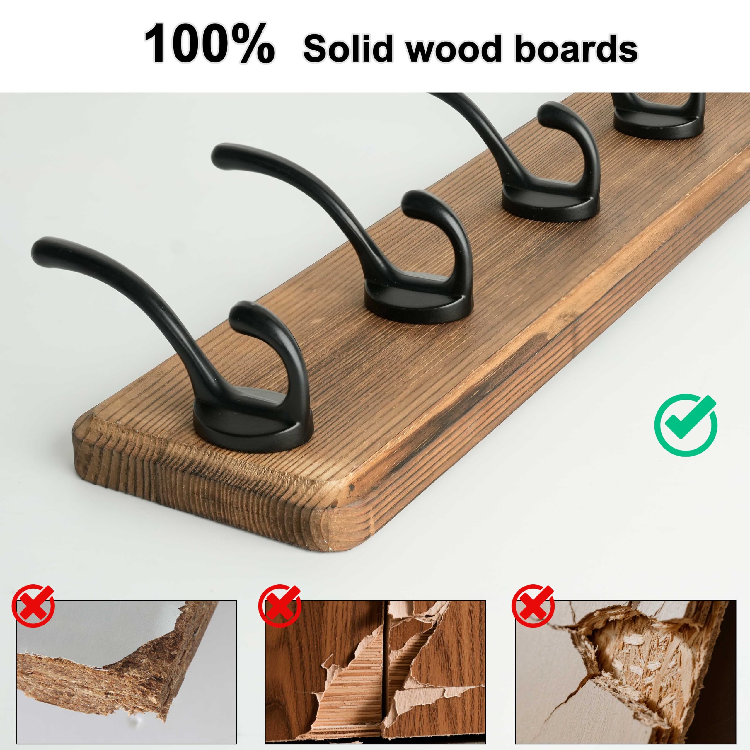 WEBI Percheros Pared Madera,10 Ganchos,98cm Largo Colgador Pared,Percha Pared,Colgadores Pared,5 Ganchos Para Abrigos,Chaqueta,Marrón