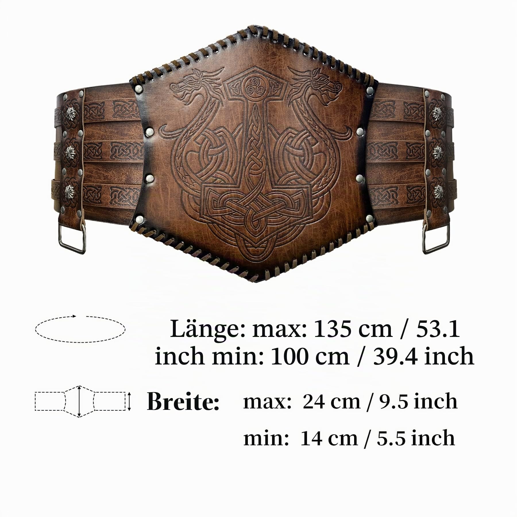Wikinger geprägter breiter Gürtel,Nordischer Kunstleder Taillenpanzer,Mittelalterlicher Ritter Korsettgürtel für LARP Kostüm