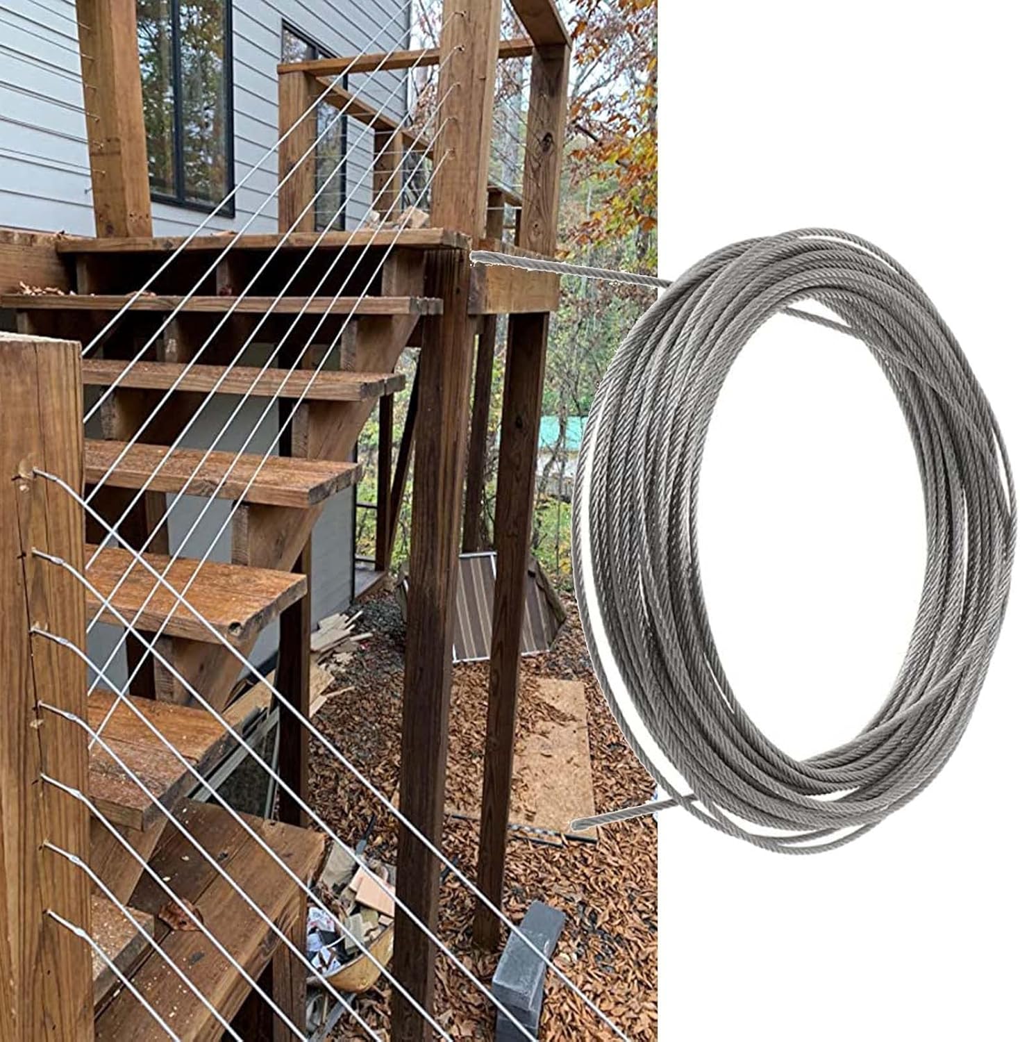 WAHHWF Wire Rope for Railing, 3mm 1/8" Dia, Garden Fence
