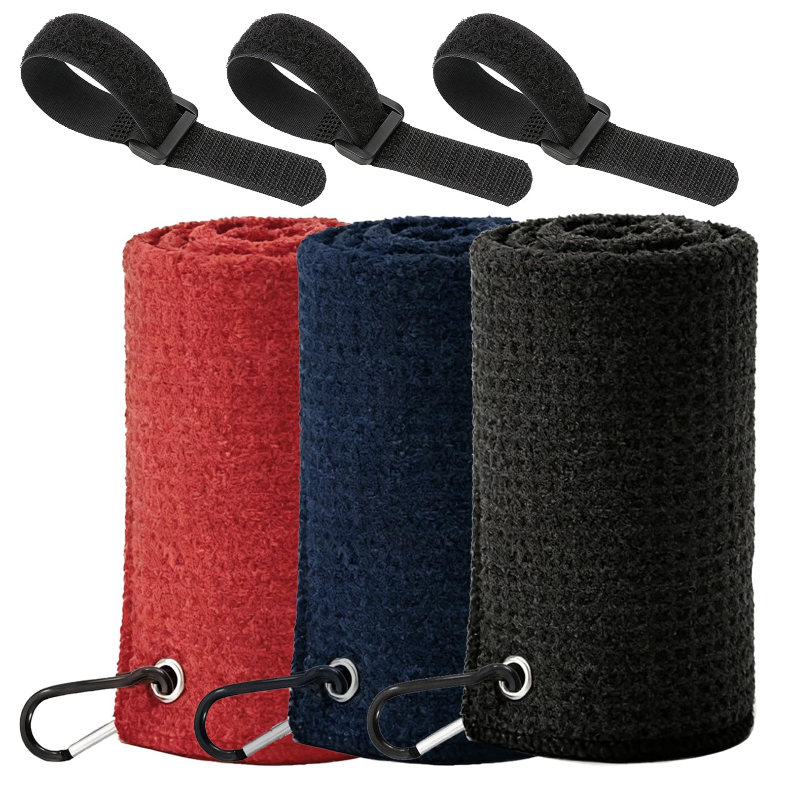 3Pcs Pro Golf Towel Microfiber Golf Towel for Golf Bags (40cm X 40cm) with Hook Loop Fastener and Gift Box, Essentials Golf Accessories for Men Golf Gifts for Men/Women(Black/Gray/Dark Blue)