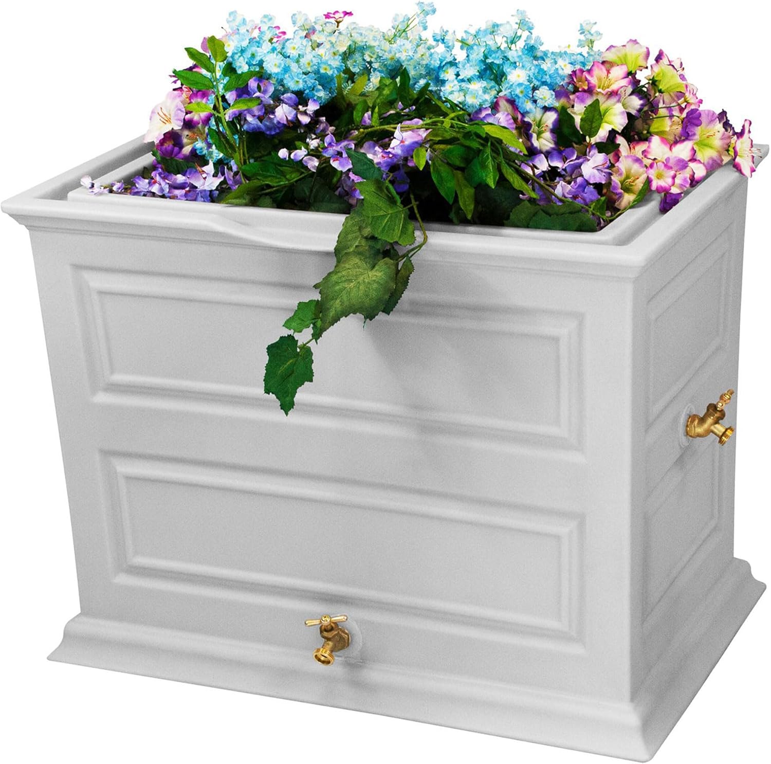 Good Ideas Savannah Colonial Style 42 Gallon Rain Saver Barrel with Self-Draining Garden Planter and Brass Spigots, Light Gray (4 Pack)