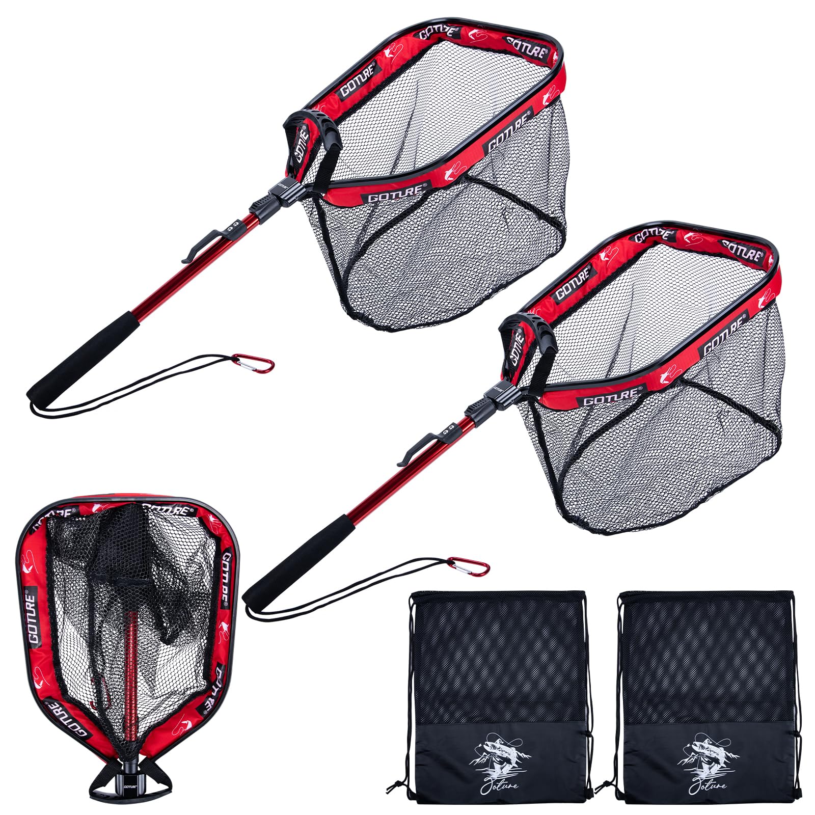 Goture Retino da pesca telescopico con design galleggiante NBR, retino pieghevole con rete in PVC rivestita in gomma, asta estensibile da 80 cm, per trota, pesce persico, luccio