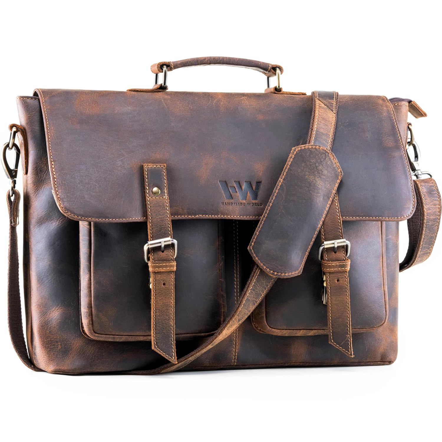 Handmade World Full Grain Leather Messenger Laptop Bag The Optimus Hunter Buffalo Leather Briefcase For Men Fits 17