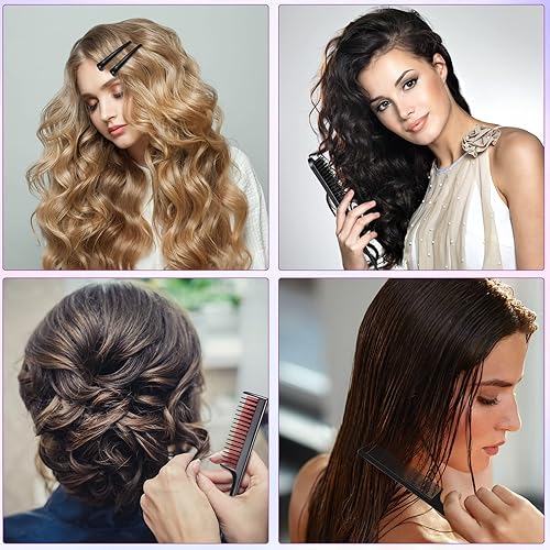 Miniatura 7 de Juego de 8 piezas de peinado para mujeres, niñas y estilistas cepillo de burlas, cepillo de borde, peine triple, peine de cola de rata con clips