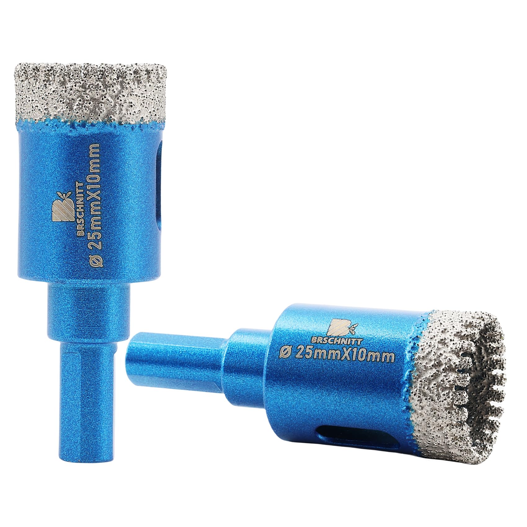 Dry Diamond Core Drill Bit Set,BRSCHNITT 2pcs 1 Inch (25mm) Diamond Hole Saw Core Drill Bit with Triangle Shank for Porcelain Tile Ceramic Stone