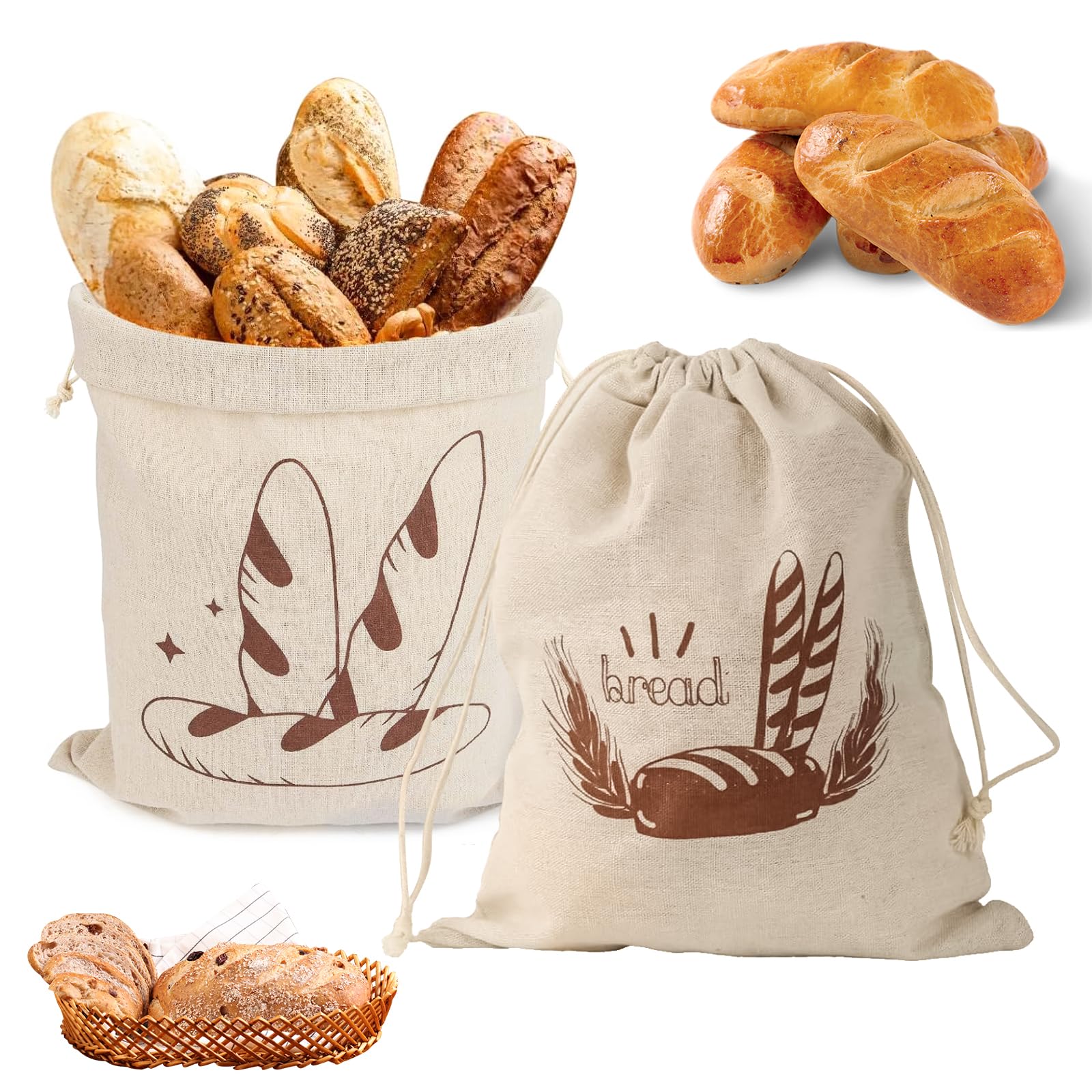 YUXMU Lot De 2 Sacs à Pain En Lin - 40 X 30 Cm - Matériaux