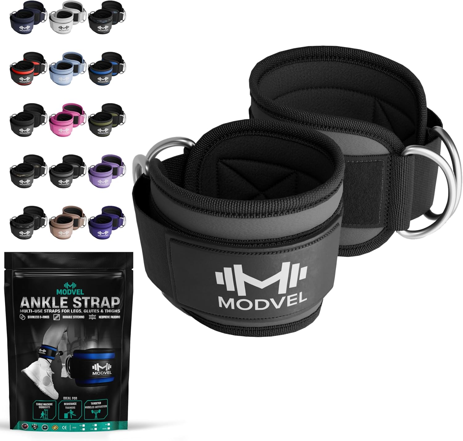 Modvel Gym Ankle Strap for Cable Machines – Glute & Leg Kickback Ankle Straps for Gym Workouts – Adjustable, Padded Support for Strength Training, Weightlifting, Rehab – Men & Women