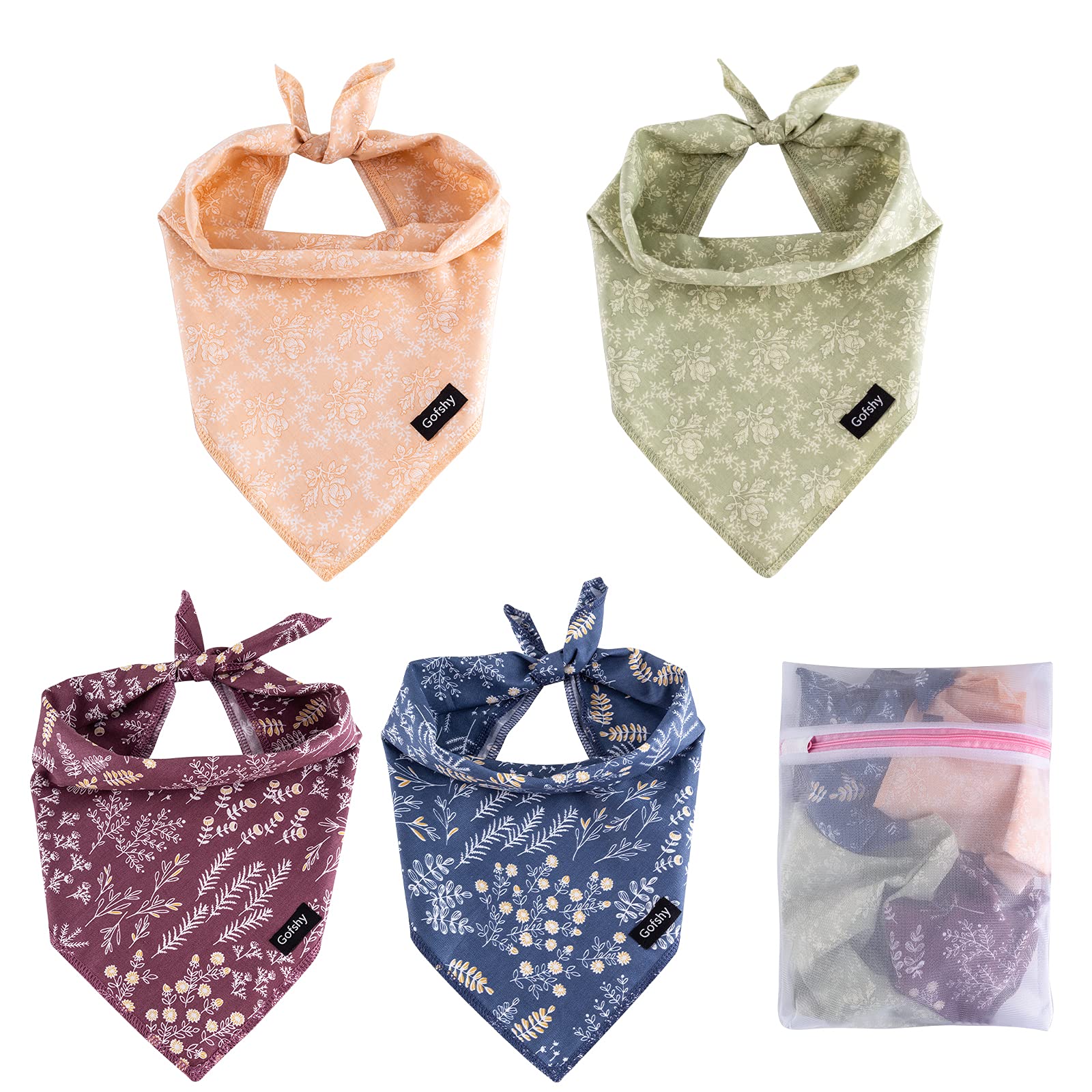 Gofshy Fall Thanksgiving Christmas Dog Bandanas-4PCS Orange Green Blue Brown Dog Scarf Adjustable Dog Bib Kerchief for Small Medium Large Girl Boy Dogs Puppies Cats Pets