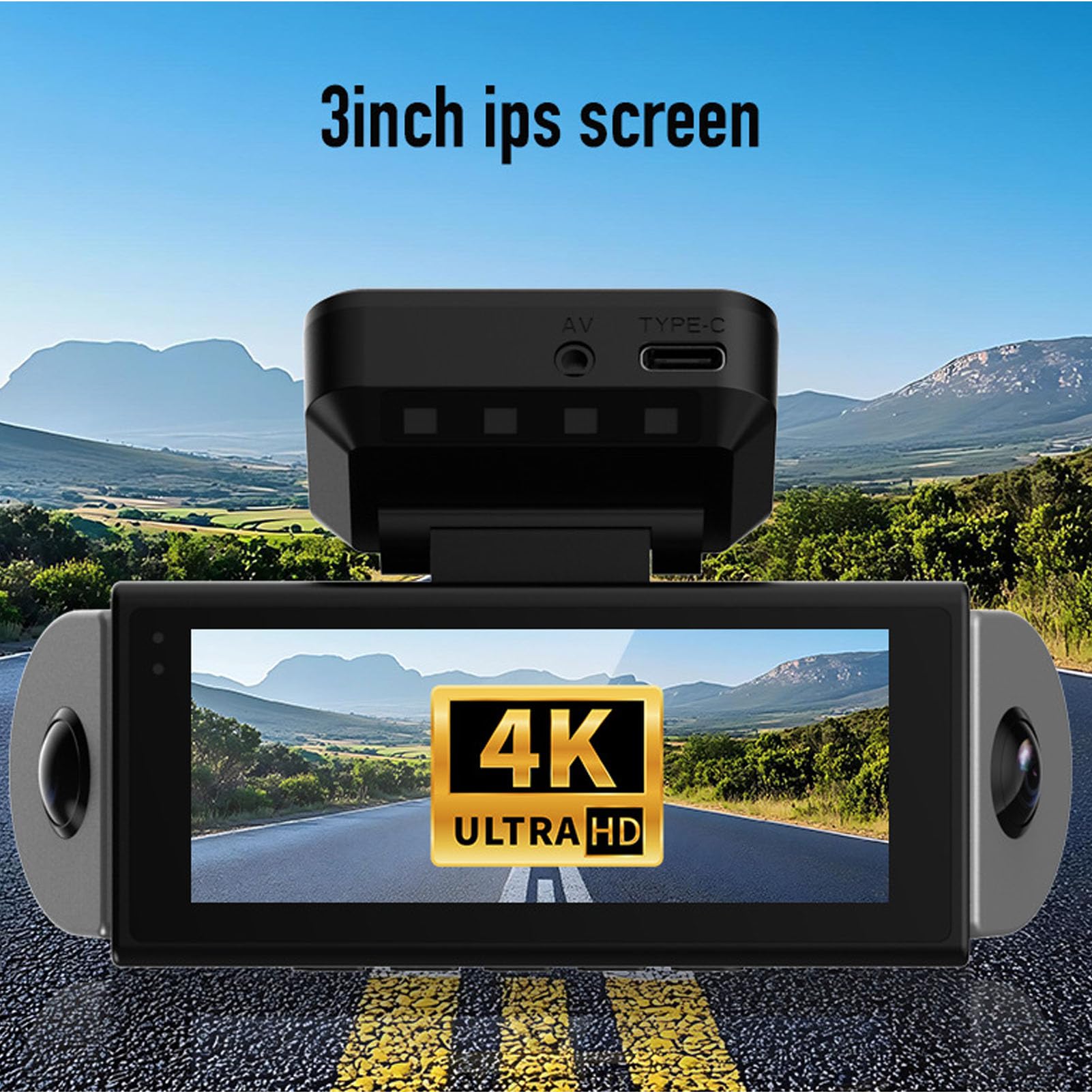 VBESTLIFE Cámara de Salpicadero 4K, DVR para Coche con Visión Nocturna Delantera y Trasera de 4 Lentes con Pantalla de 3 Pulgadas, Gran Angular de 170°, Sensor G, Monitor de