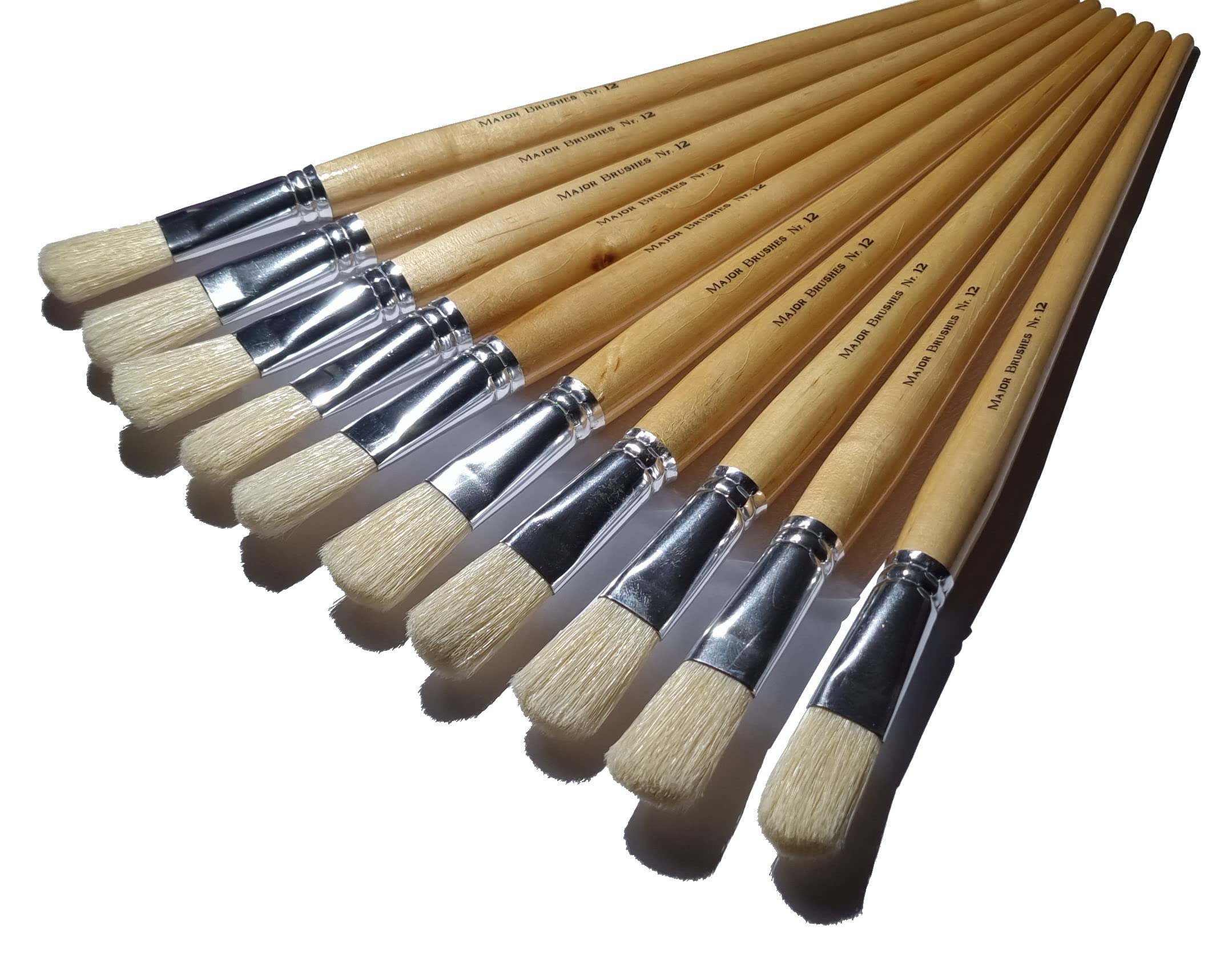 Major Brushes Hog Bristle Filbert Brushes Size 12 - Pack Of 10