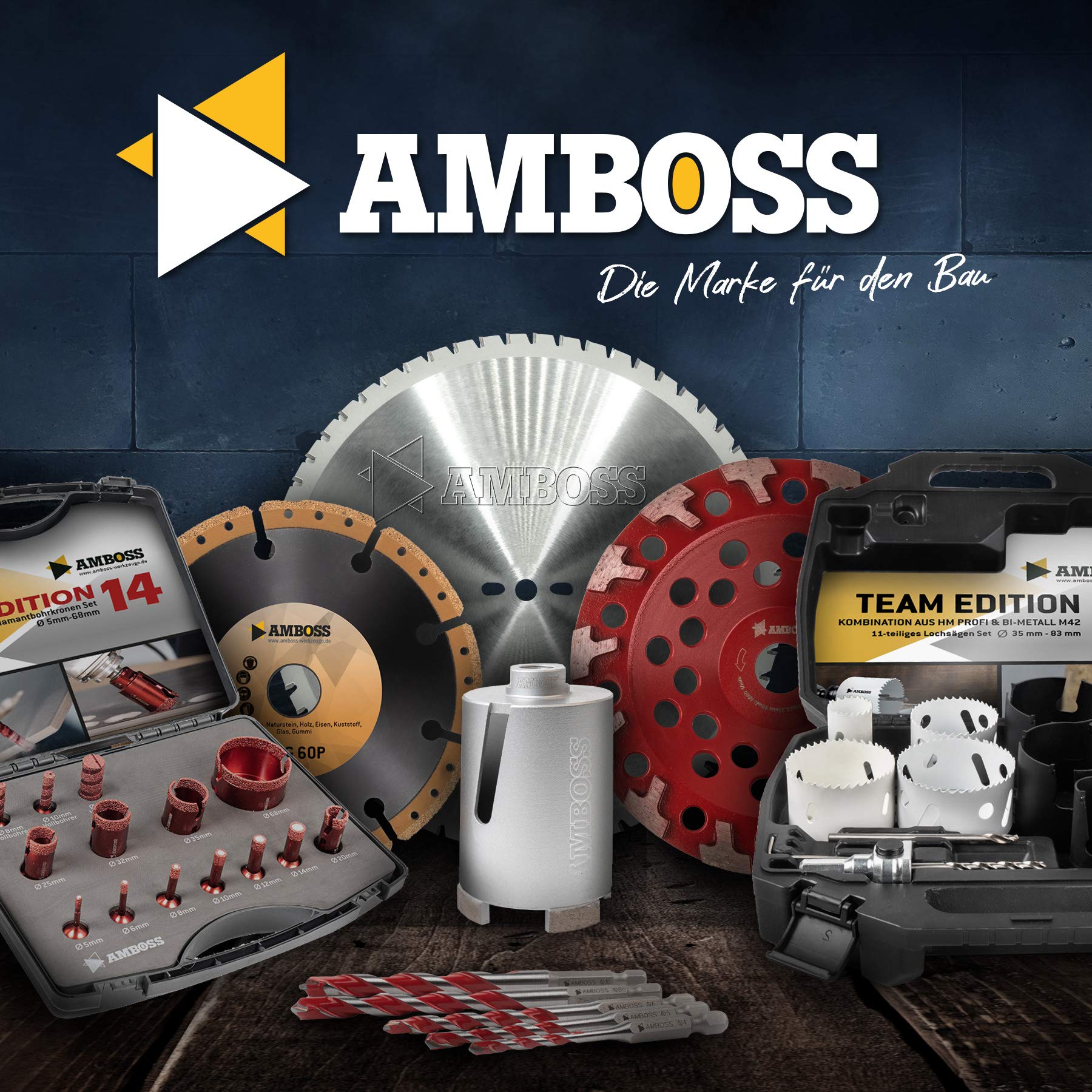 Amboss - Set Diamant-Lochsägen + Trennscheiben + Schleiftopf/One For All Set 9 / Ø 6-125 mm/perfekt für Sanierungen im Küchen- und Sanitärbereich/geeignet für Winkelschleifer