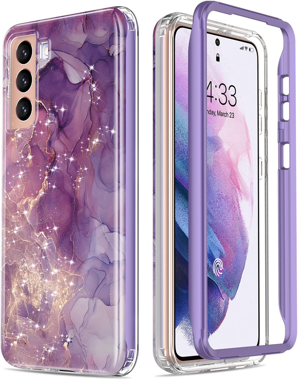 Esdot Case for Samsung Galaxy S21 Plus Glitter Purple | Military Grade, Passing 21ft Drop Test, Rugged Cover, with Fashionable Designs, for Women Girls, Protective Phone Case, 6.7", Marble