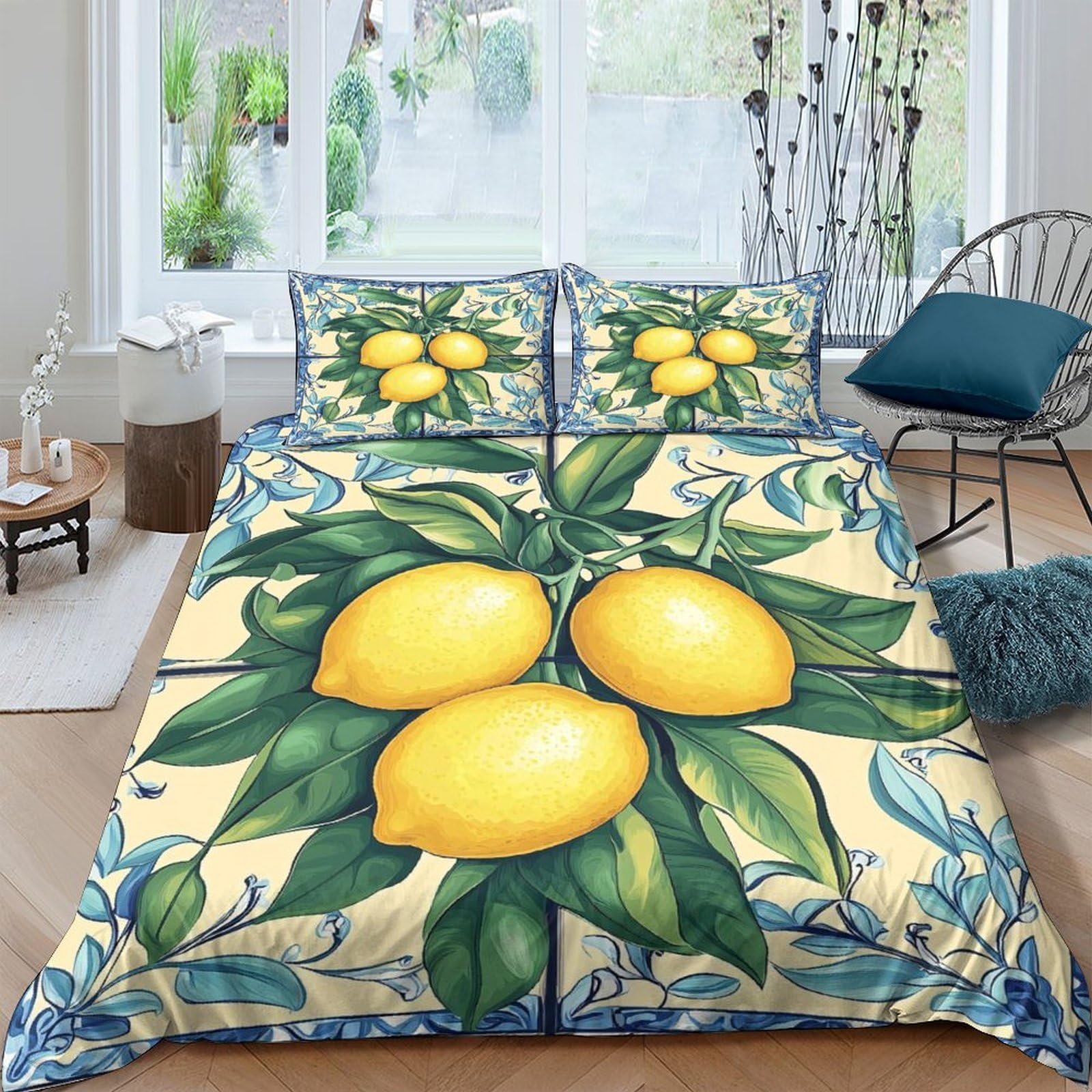 Ctjqhvkz Style-4 3D Printed Lemon Botanical Fitted Sheet Microfiber Soft Yellow Fruit Bed Cover For Bedroom Guest Room Decor Single（135X200cm）