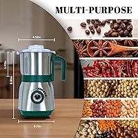 Vista 3 de Versatile Kitchen Grinder 500W Electric Mill Grinds Spices, Nuts, Grains, Coffee 3 Stainless Steel Blades Dry Use (Green)