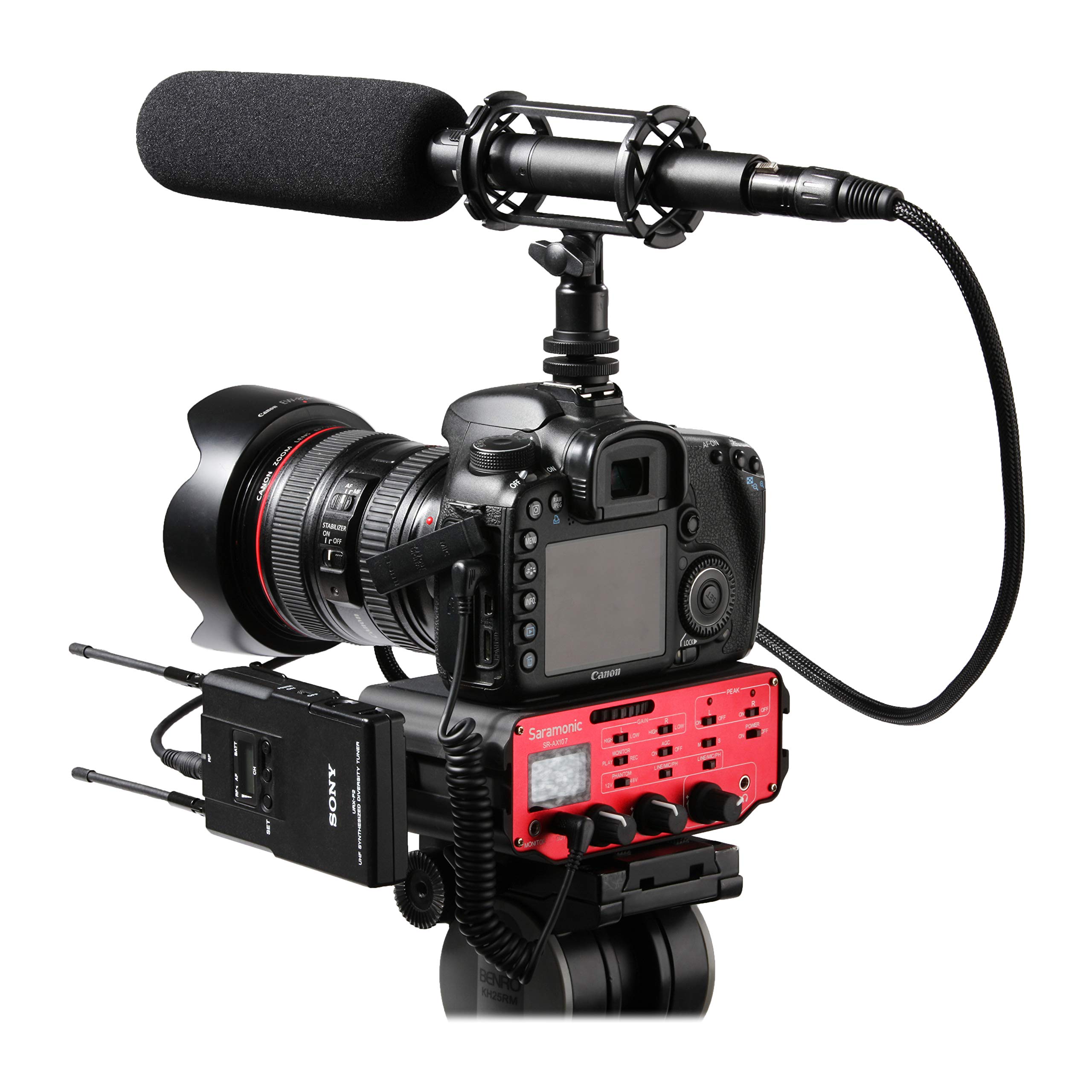 Saramonic SR AX107 - Adattatore audio XLR a due canali con preamplificatori, alimentazione phantom e trasformatore di separazione, ideale per tutte le macchine fotografiche digitali DSLR e videocamere