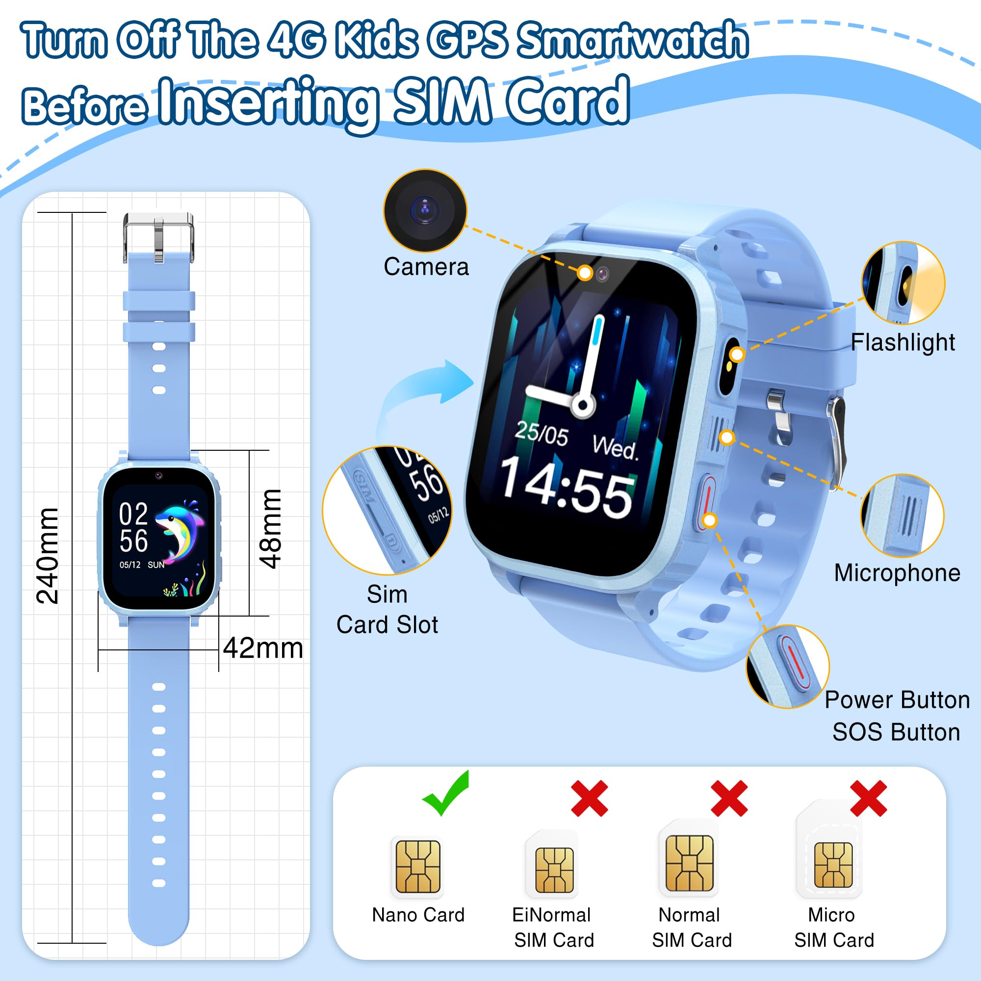 GPS Reloj Inteligente Niño 4G, IP68 Smartwatch Niños con GPS y Llamadas, SOS/Localizador WiFi/Videollamada/Chat/Voz, Modo Clase, Calendario, 7 Juegos, Alarma, Linterna, Regalo Ideal para Niños y Niñas