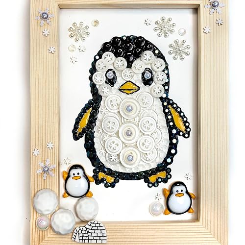 Winter Wonderland Penguin Button Art Kit, DIY Craft Frame with