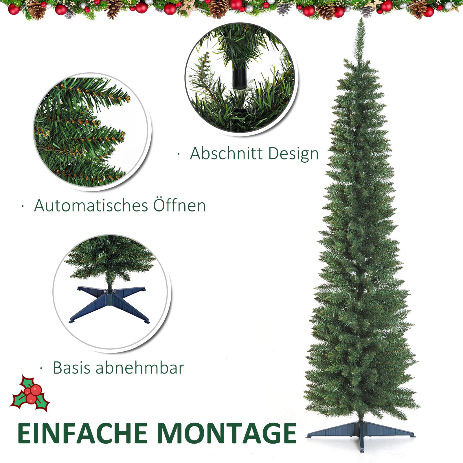 HOMCOM Künstlicher Weihnachtsbaum 210 cm mit 499 Spitzen für Drinnen Grün