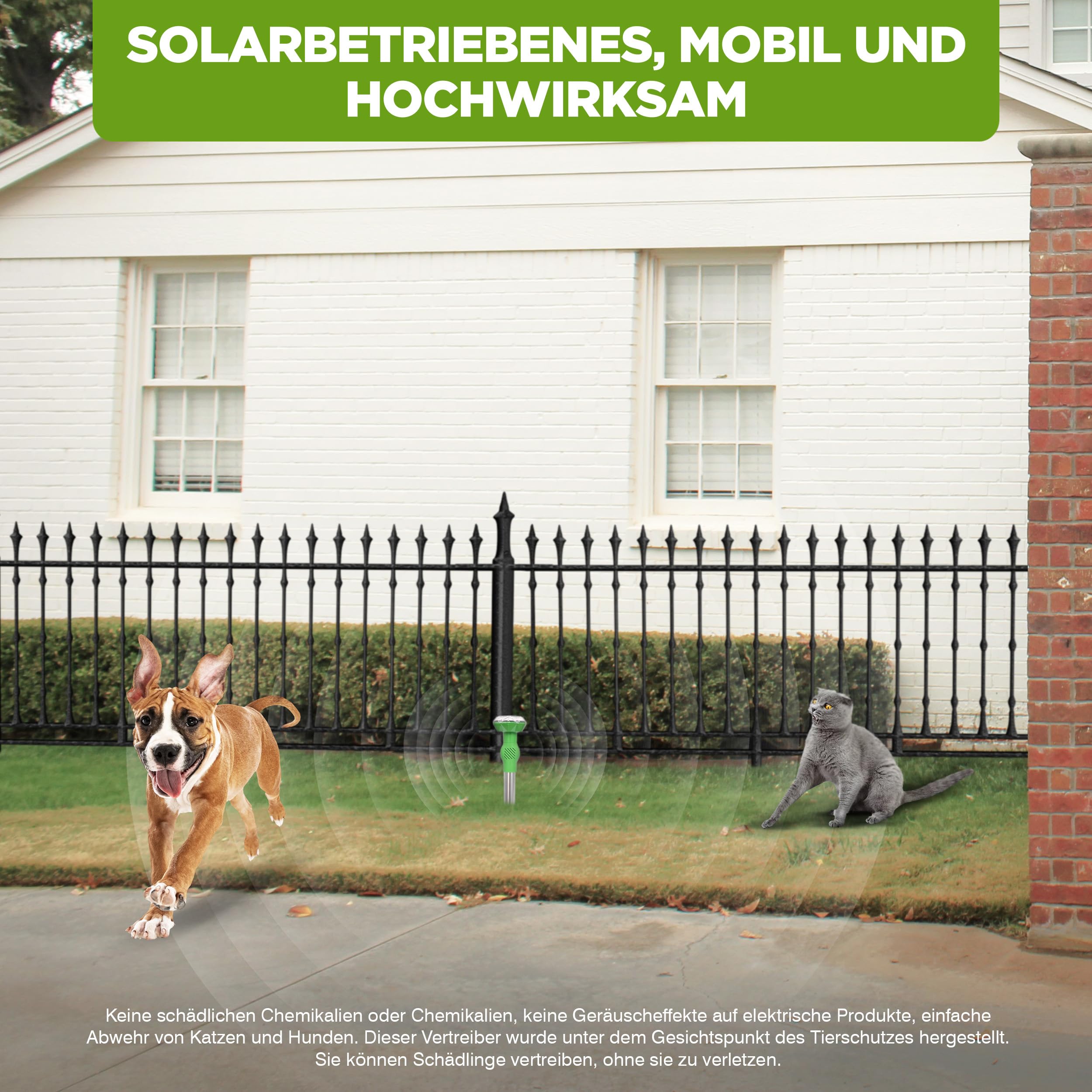 ISOTRONIC Solar Tiervertreiber zur Abwehr von Katzen, Hunden, Füchsen & Waschbären – Ultraschall Katzenschreck für den Garten – Hundeschreck mit 40m² Wirkungsbereich (4 Stück)