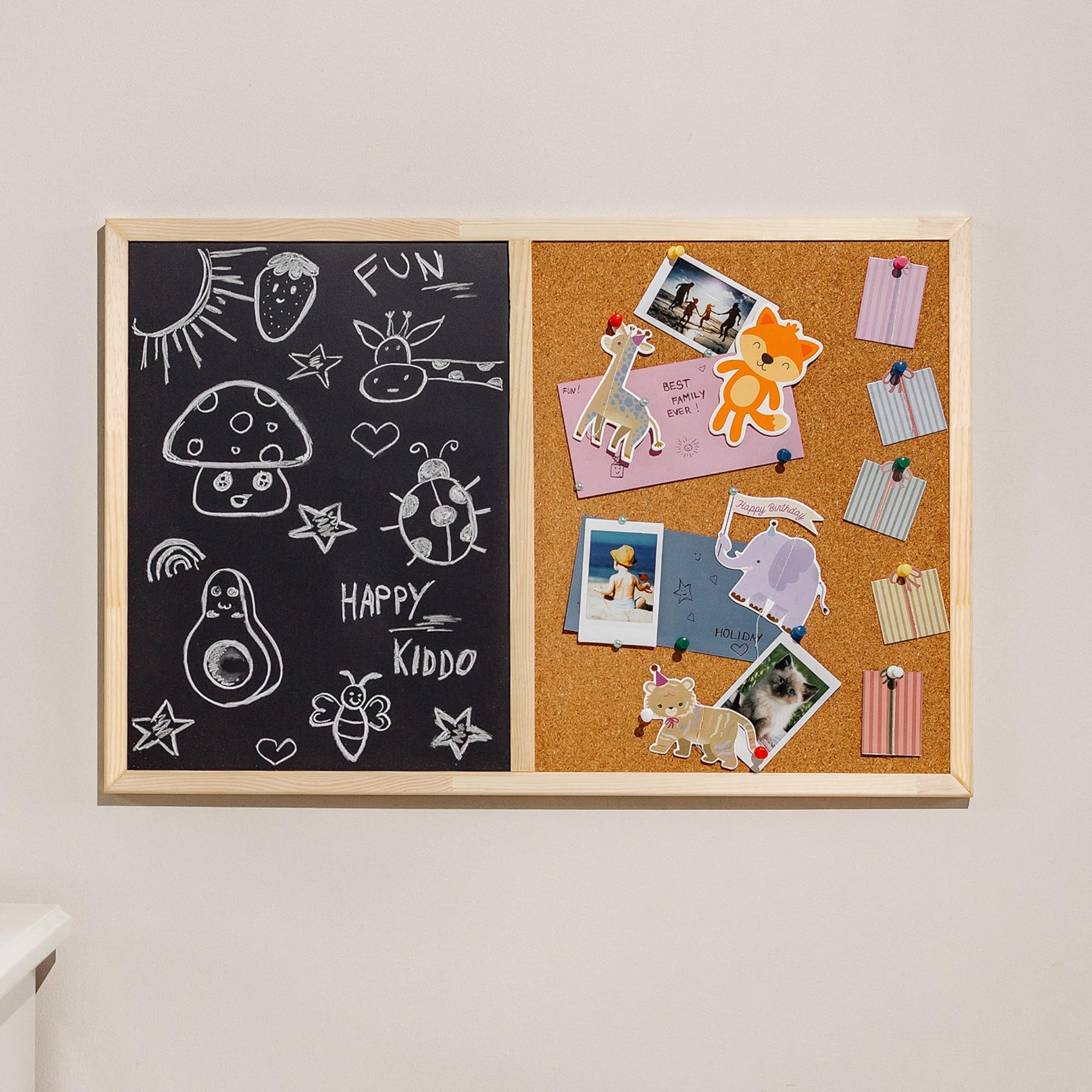 Creative Home 60 x 40 cm Tableau Liege Mural et Tableau Craie Noir Ardoise Murale | Inclus Éponge, Craie et Punaises | Tableau Cuisine | Tableau Liège | Tableau Enfant