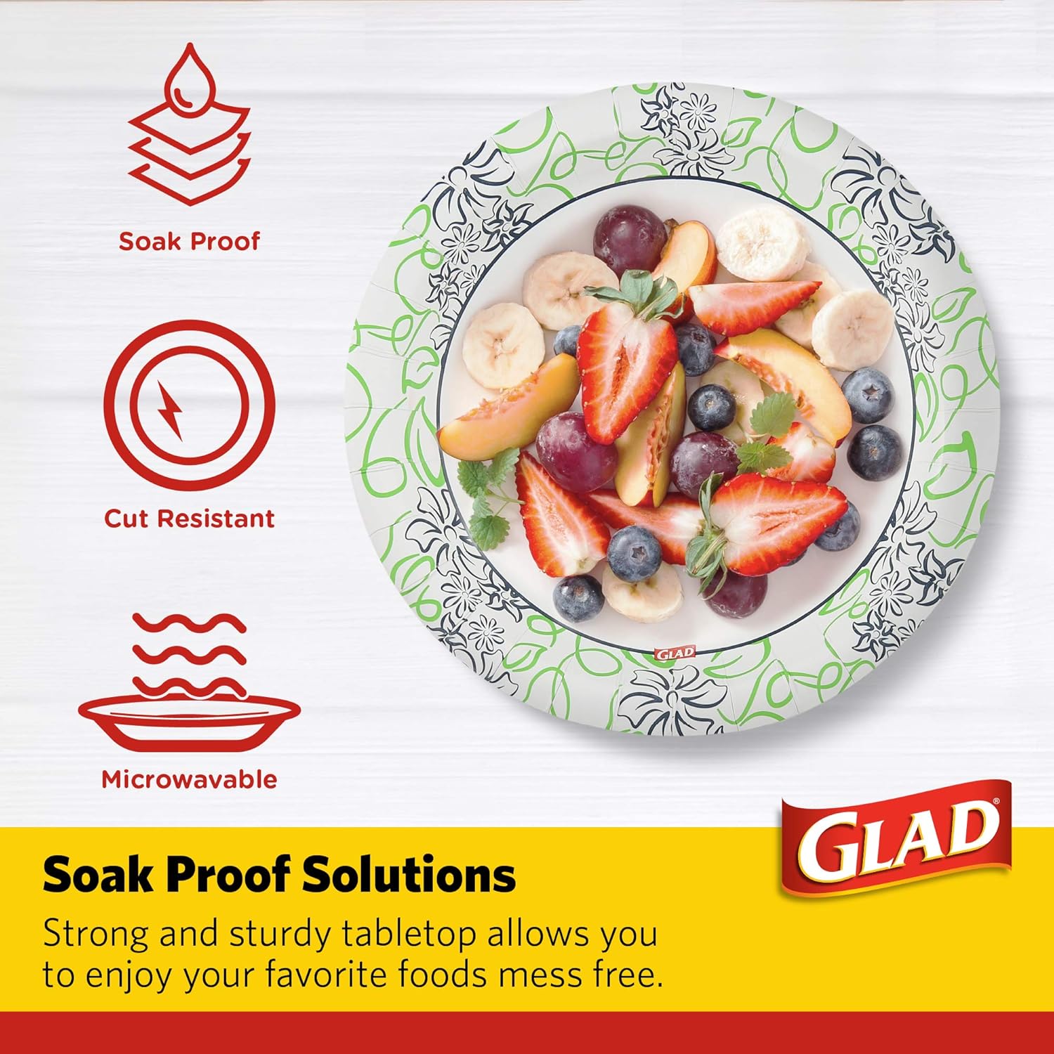 Glad Round Disposable Paper Plates, Whimsical Florals Pattern - Strong, Sturdy, Soak Proof, and Microwavable Decorative Plates for Dinner and Everyday Use, 8.5 Inch, 50 Count - Image 3