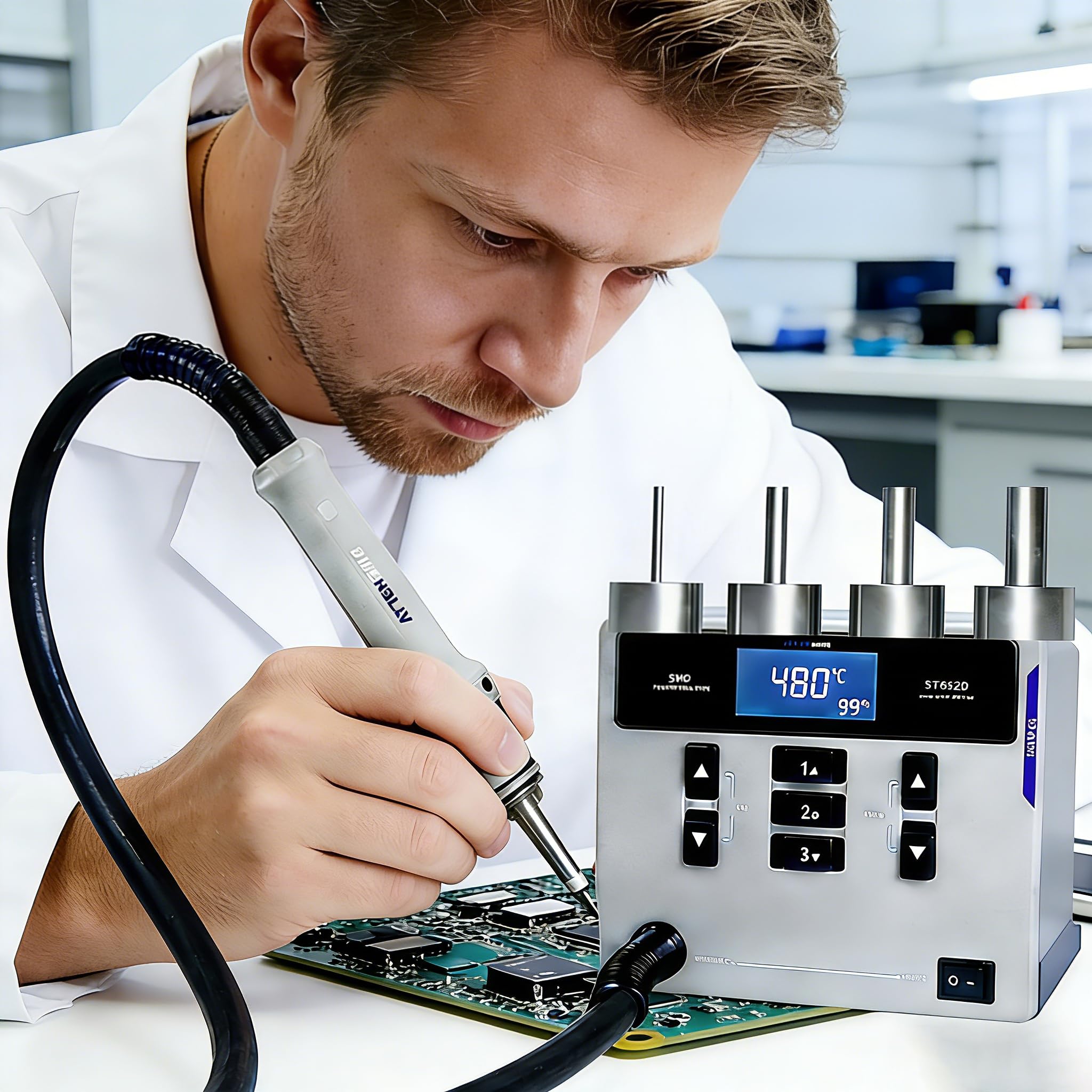 Hot Air Rework Station,1000W Digital Display Automatic Sleep Hot Air Gun Soldering Station, Adjustable Temperature Desoldering Gun BGA Rework Station