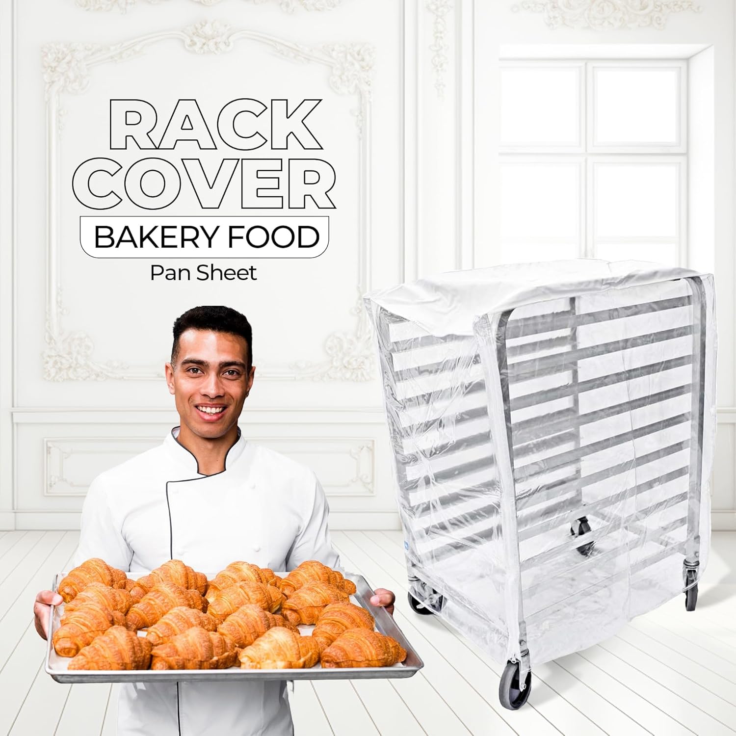 Bakery Food Pan Sheet Rack Cover – Heavy Duty PVC Vinyl Zippered Bun Pan Rack Cover – Long-lasting Use Durable Covers with 3 Zippers – Made in USA (Transparent, 23"W x 28"L x 61"H)