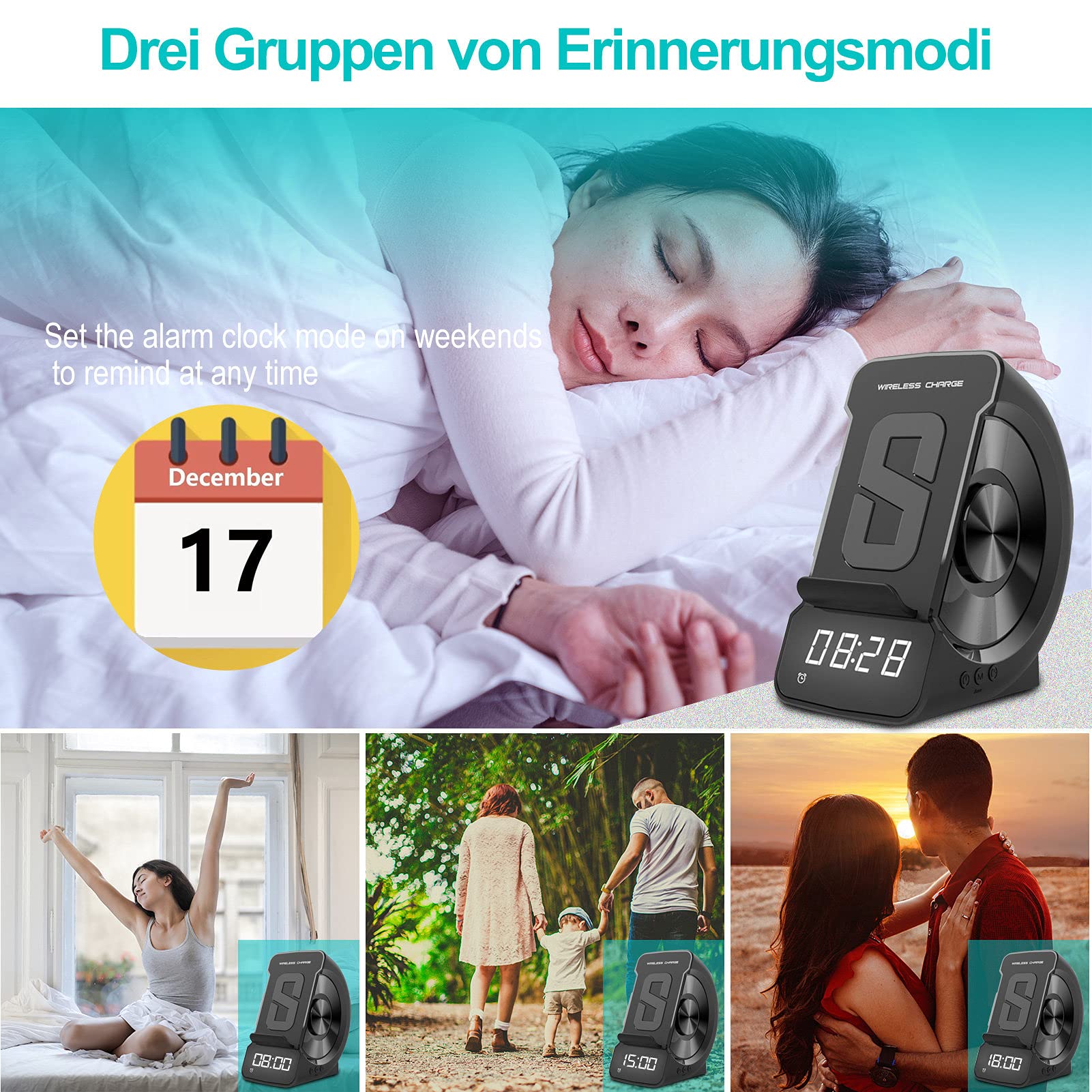 Cargador inalámbrico WD-200 Altavoz compatible con Bluetooth Pantalla LED digital Reloj despertador Estación de carga de radio con soporte para el dormitorio y la oficina