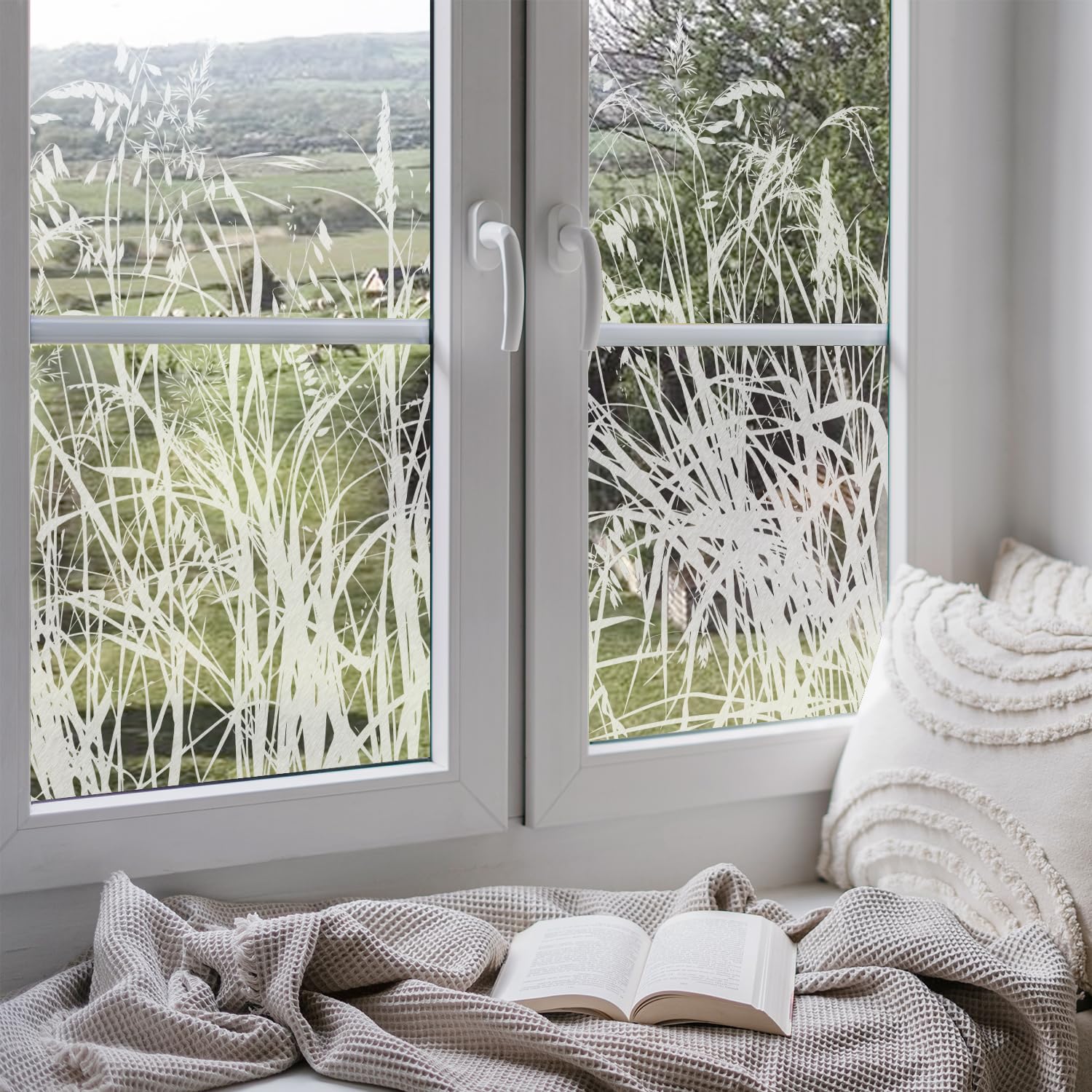 Film de confidentialité pour fenêtre de salle de bain ou salon - Motif plantes givrées 40x81