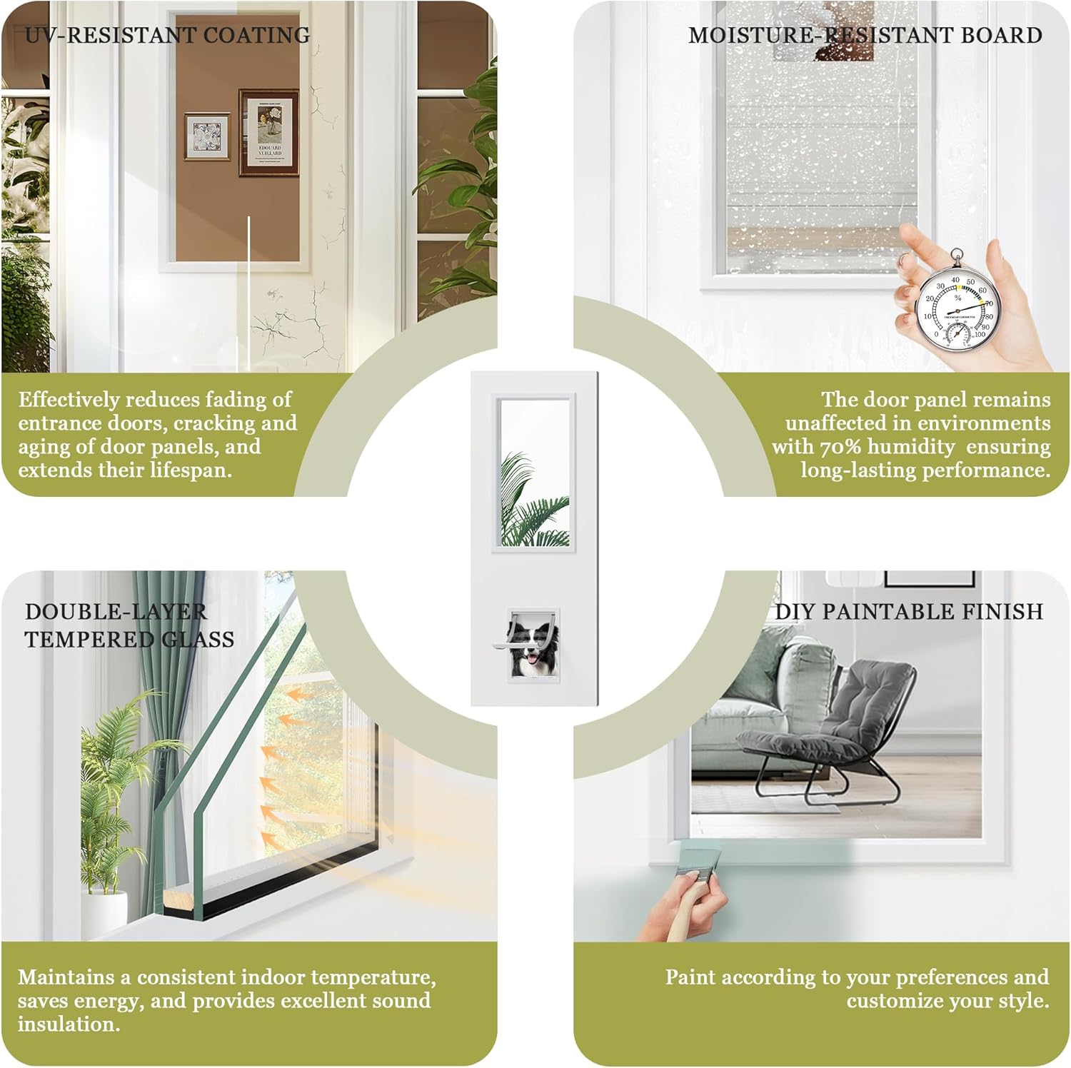 Front Door，30" x 80" 1-Lite Exterior Door, Left-Handed Clear Glass Entry Door, Solid Wood & MDF Construction, Prehung Door Jamb & Threshold Hardware Kit, Waterproof Primer