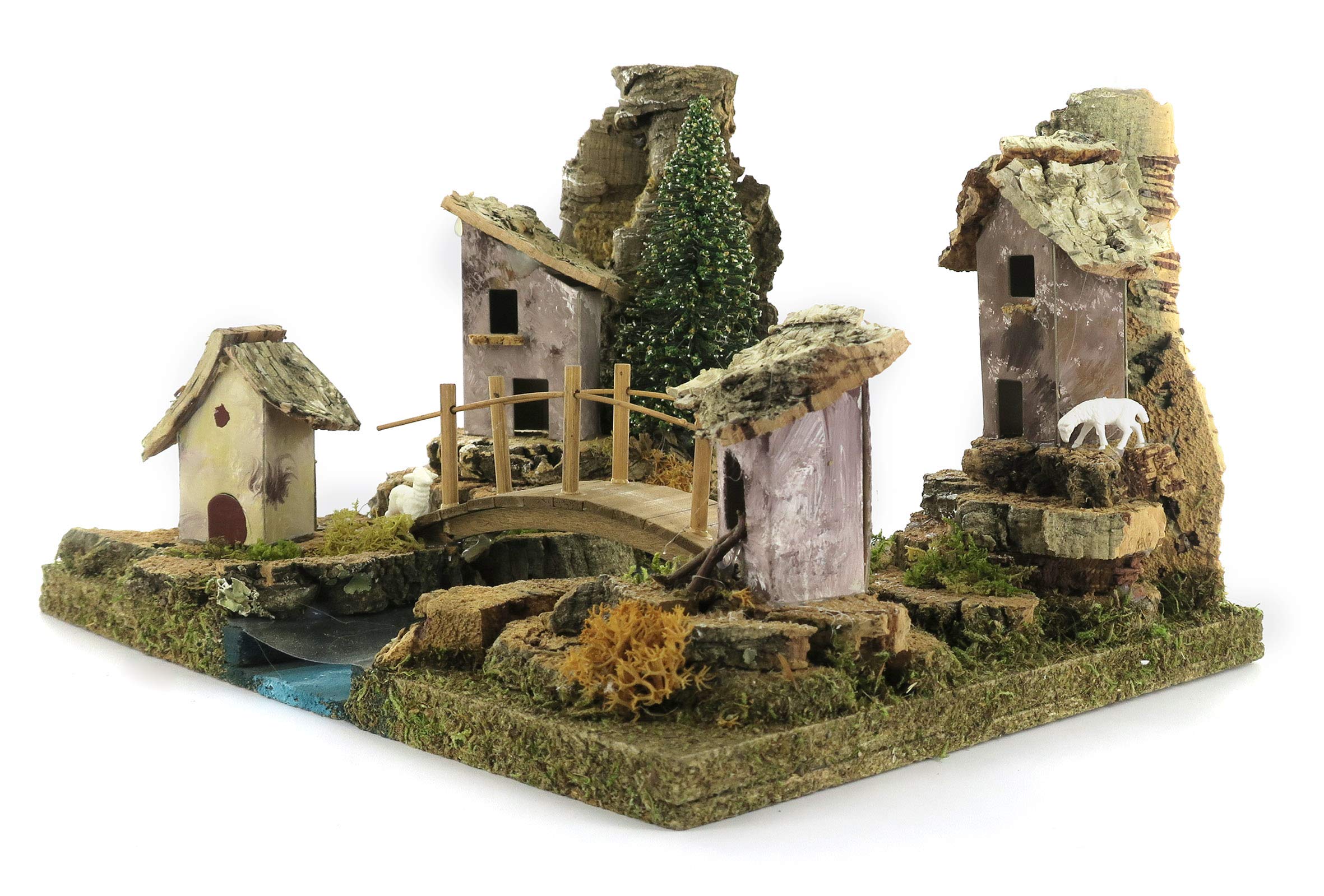 Ferrari & Arrighetti Tramo de río con Casas y Puente para el Belén - Colección Bertoni