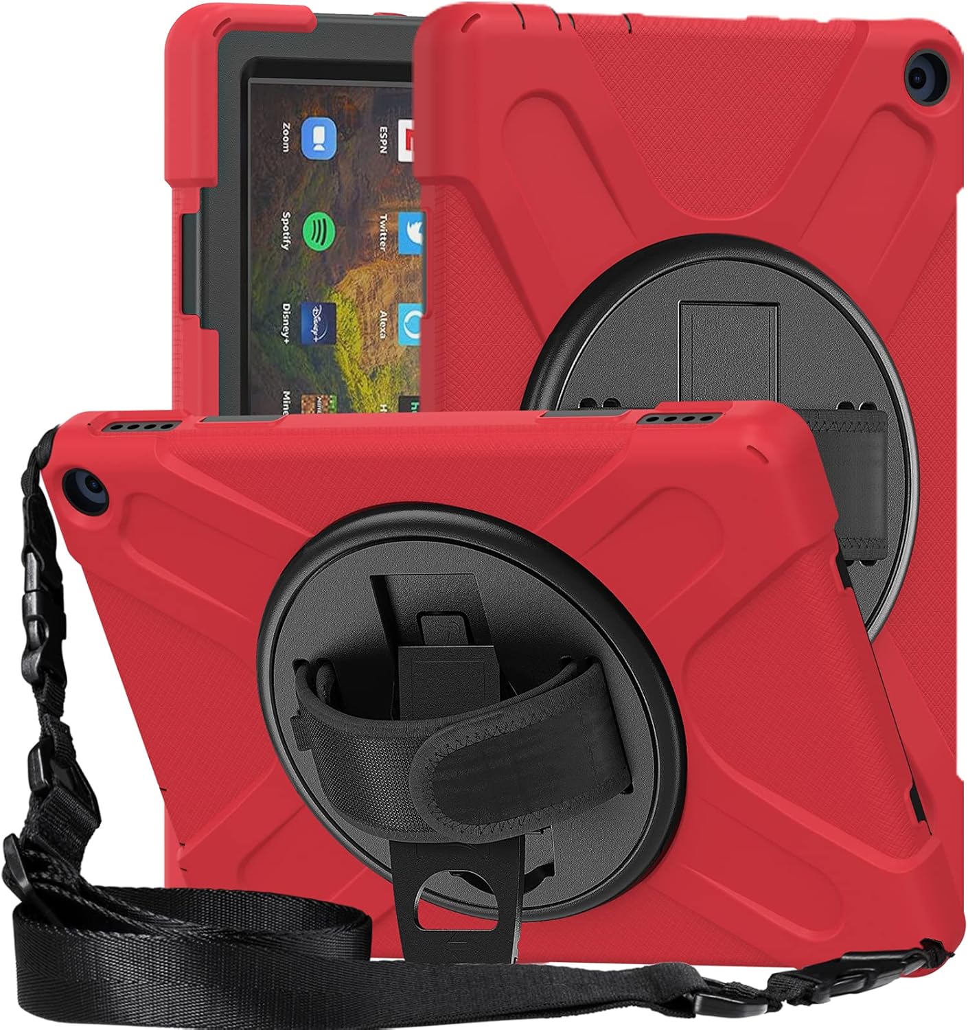 Case for Amazon Fire HD 10 & Fire HD 10 Plus (11th Gen, 2021) Tablet Case for Kids:with Portable Hybrid Shock-Proof Cover,Rotatable Hook&Loop Handle, Shoulder Strap. (Blue)