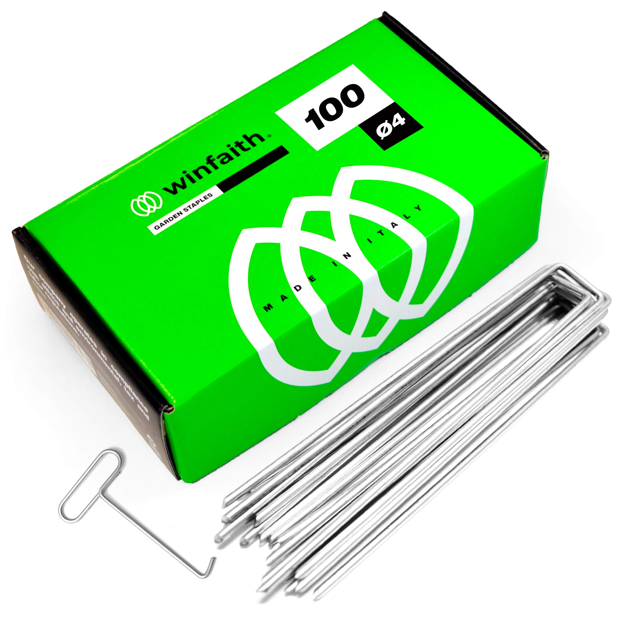 Winfaith Piquets de Paillage Pièces 100 Made in Italy Fil Ø4 en Acier en 10204 3.1 Galvanisé à Chaud – Inoxydable Jardin Gazon Artificiel Accroche - Mesures mm H200 x L30 x D4