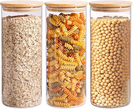 ComSaf Glass Storage Containers with Lids 1.7 Qt, 3 Pack Glass Storage Jars
