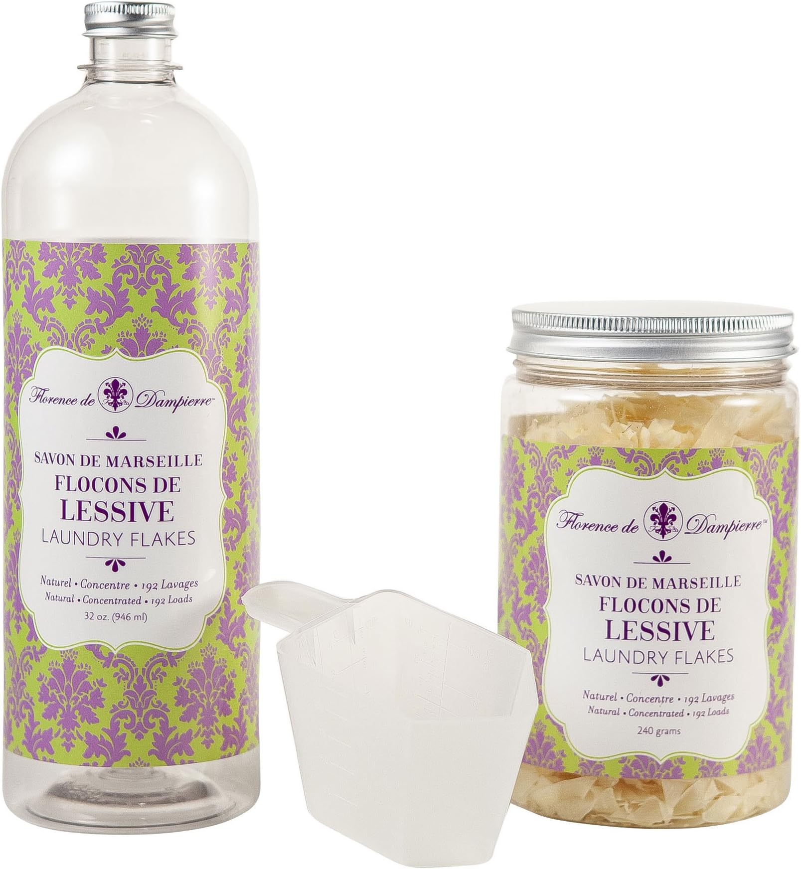 Florence de Dampierre 192 Load, All-Natural, Genuine Savon de Marseille, Laundry Flakes, 3-Piece Kit - Unscented