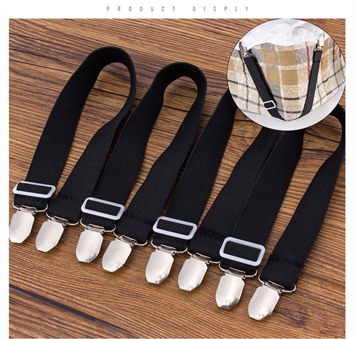 4Pcs Black Corner Straps Ajustable Fasteners Suspenders Gripper Elastic Suspenders Holder Straps