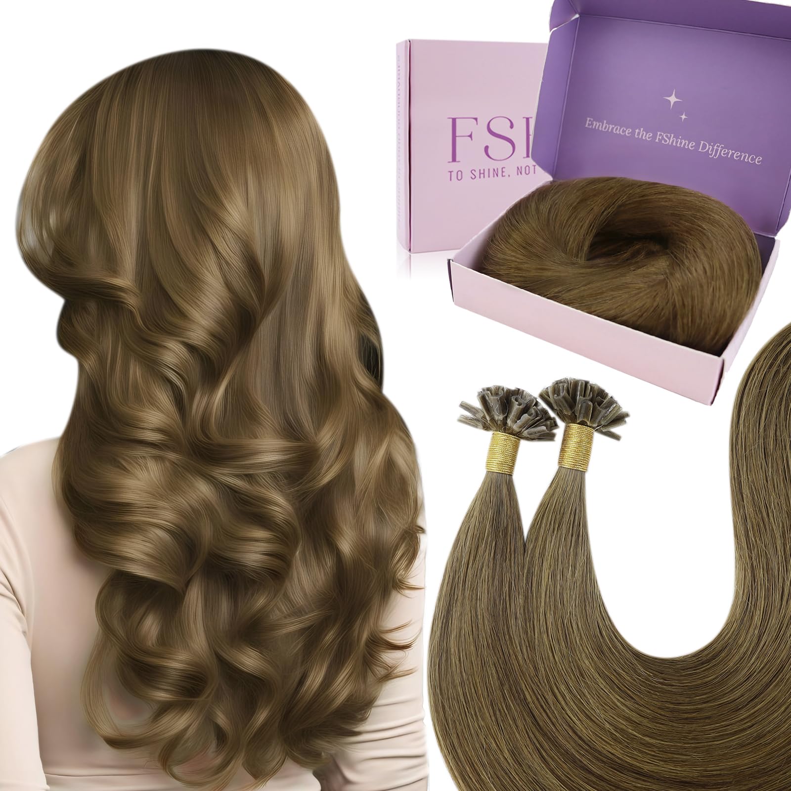 Fshine Capelli Cheratina 55CM 50g Extension Capelli Veri Castano Medio Lisci Keratin Extensions Human Hair Brazilian