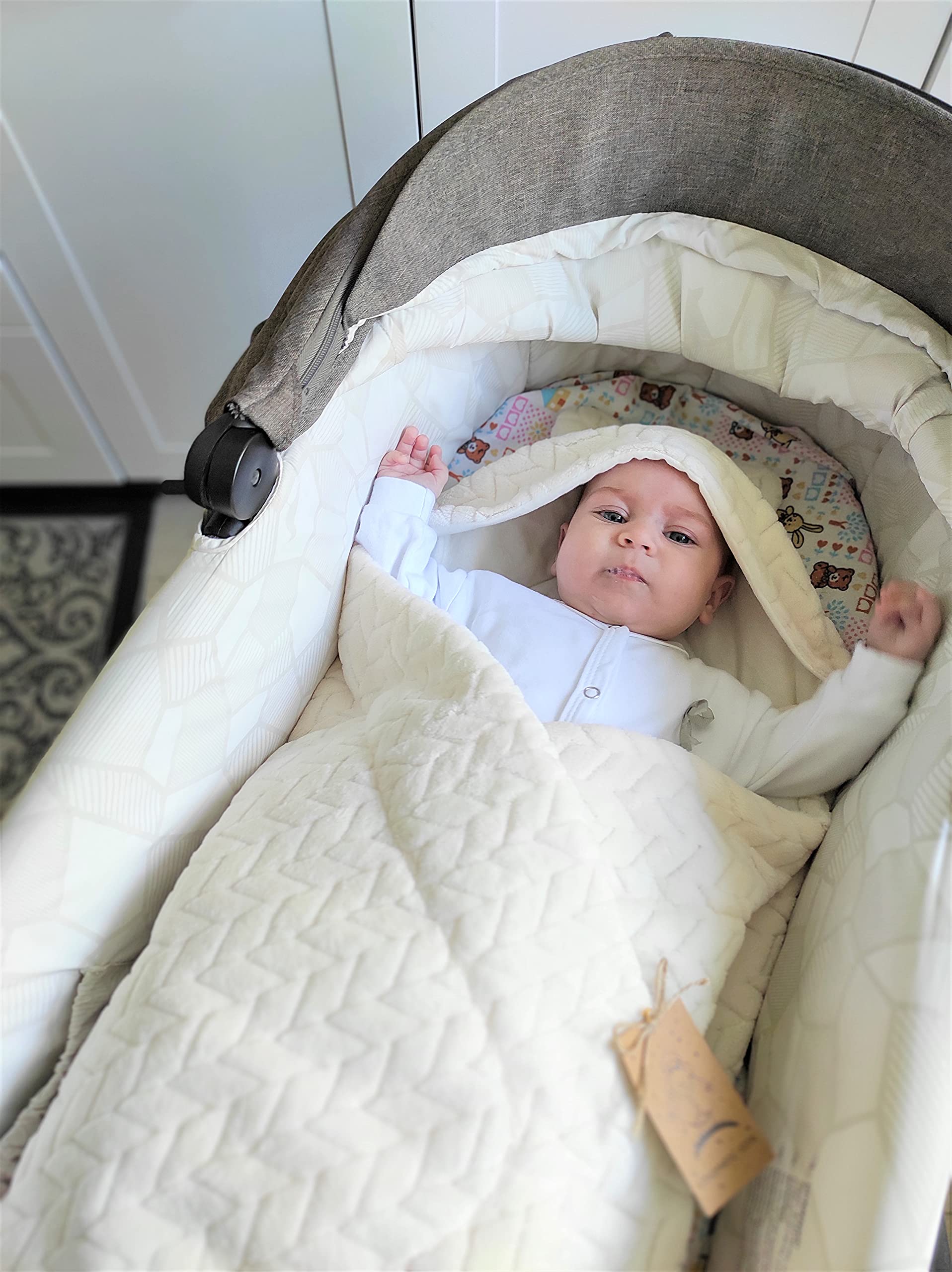 Bo Copertina per ovetto, passeggini e seggiolini per bambini, coperta per neonati, dimensioni ideali 80 x 80 cm, con cappuccio e chiusura a strappo, per inverno ed estate
