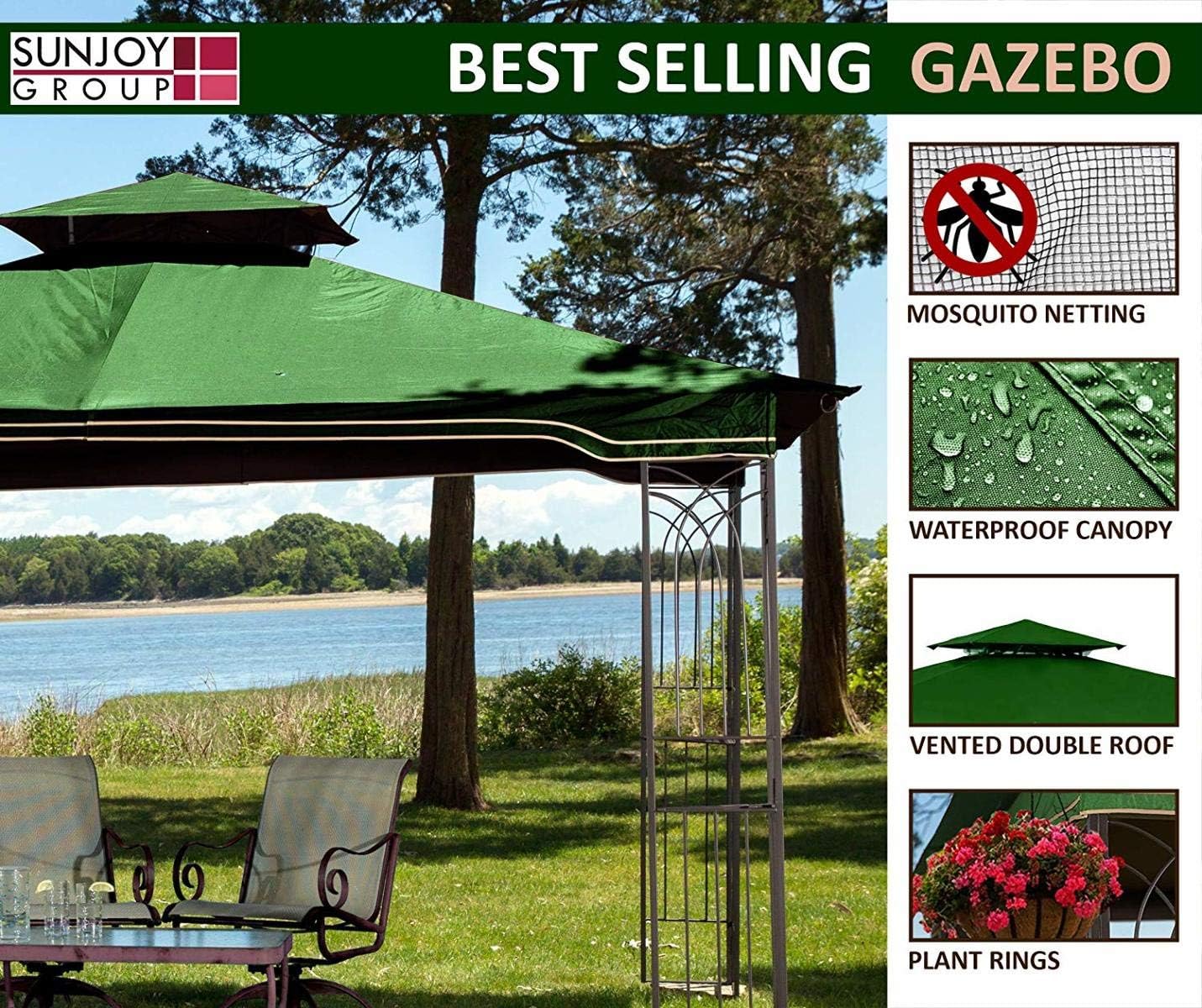 SUNJOY GROUP 10 x 12 Regency II Patio Gazebo with Mosquito Netting, Hunter Green
