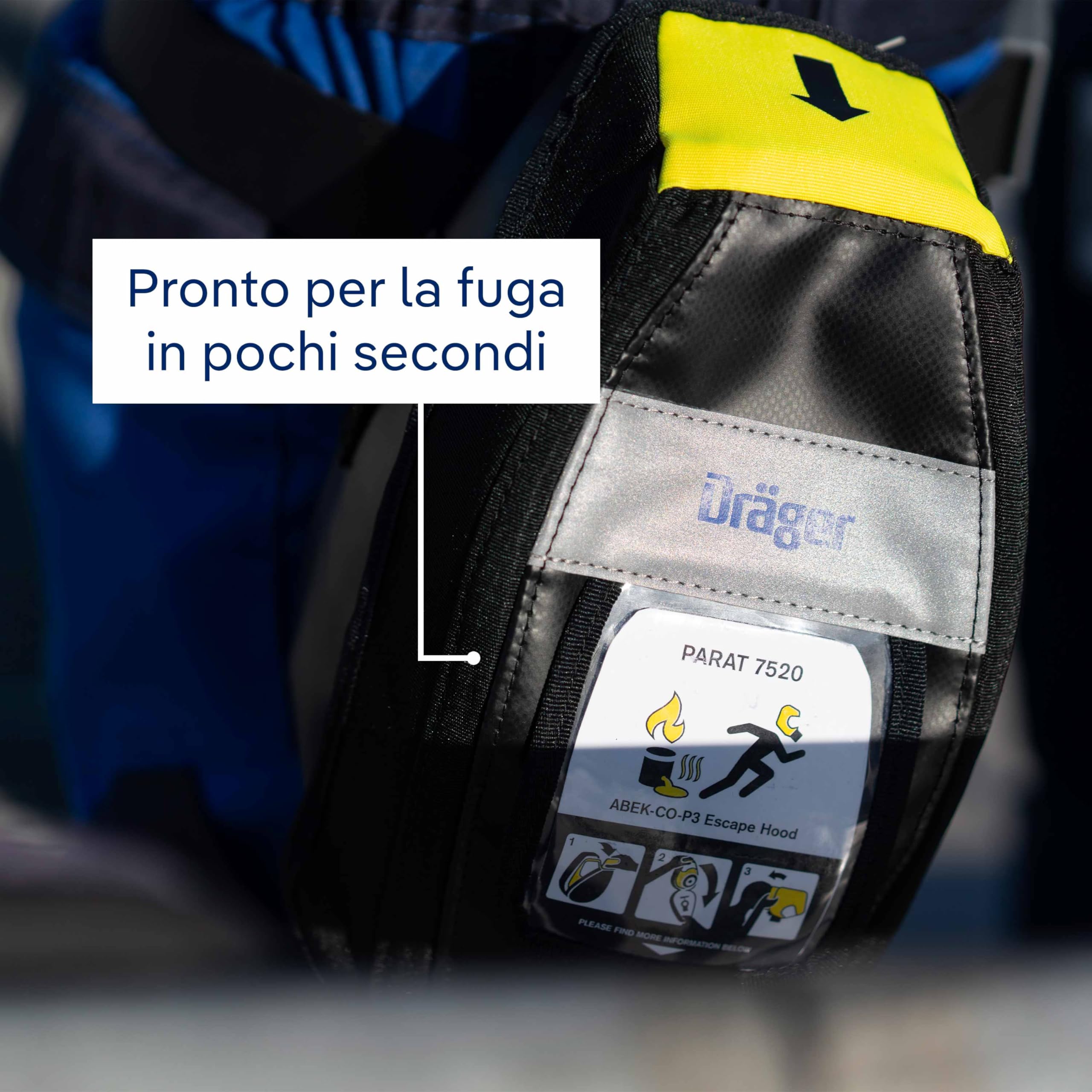Dräger PARAT 7520 Cappuccio di emergenza con filtro combinato ABEK CO P3| Adatto per aree industriali e fuga in caso di incendio |Confezionato in un contenitore di tessuto