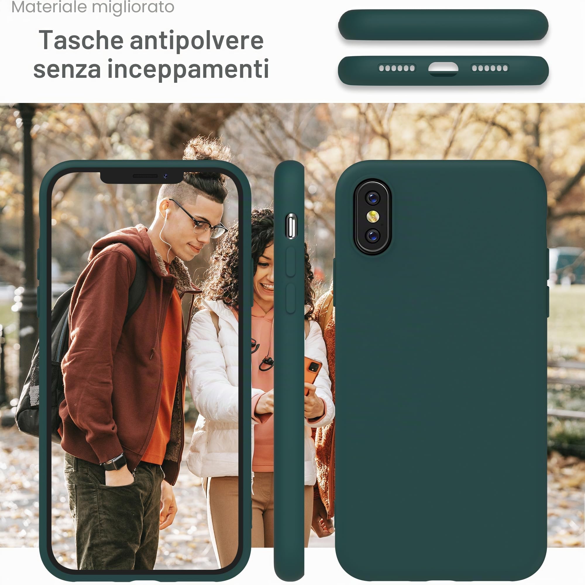 YATWIN Cover per iPhone XS, iPhone X, Custodia in Silicone Morbido con Tagli di Precisione per Fotocamera, Design Ultra Sottile, Protezione 360° con Bordi Rialzati, ‌Verde‌
