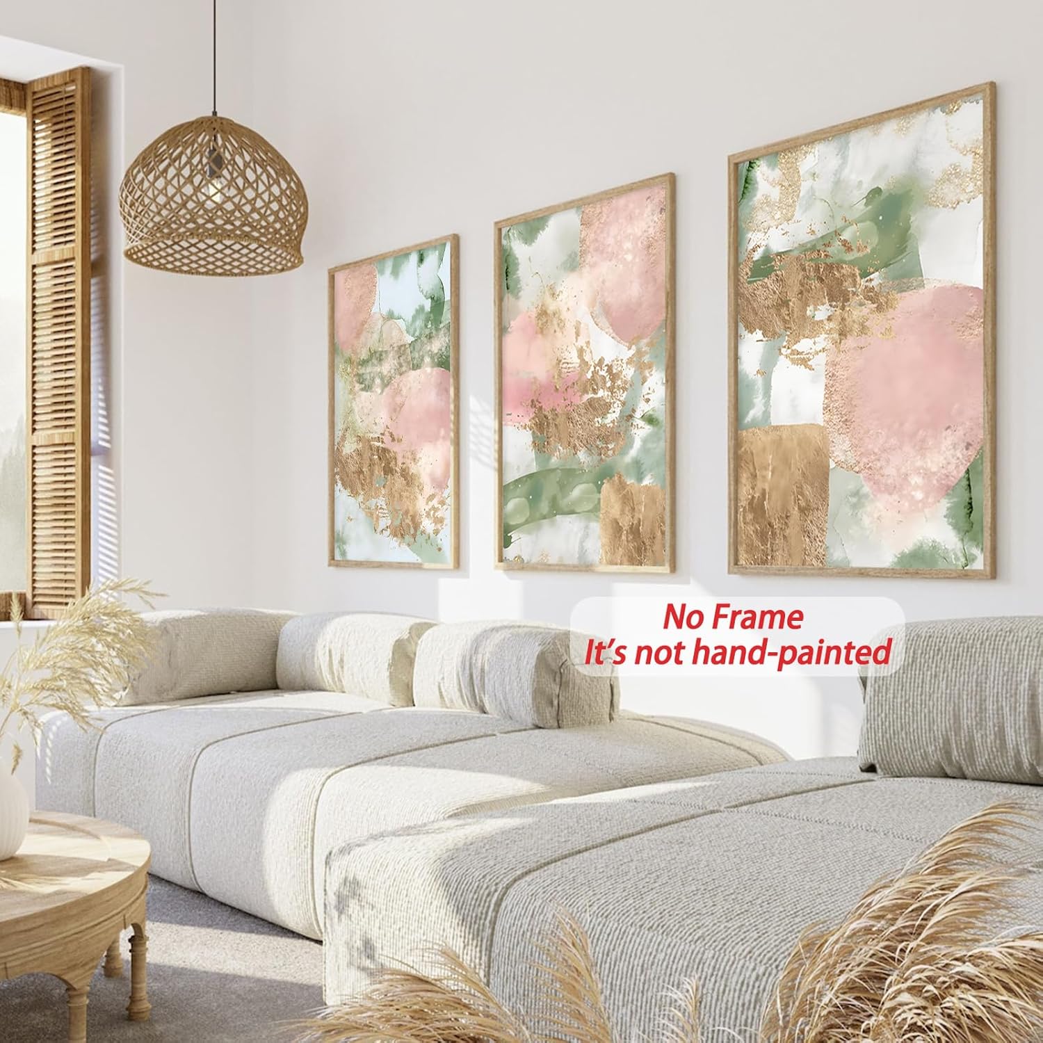 Pink Green Gold Canvas Wall Art Blush Green Gold Abstract Texture Picture Print Pink Sage Golden Abstract Painting Olive Greens Blush Pinks Canvas Print Modern Gallery Sage Artwork 16x24inx3 No Frame