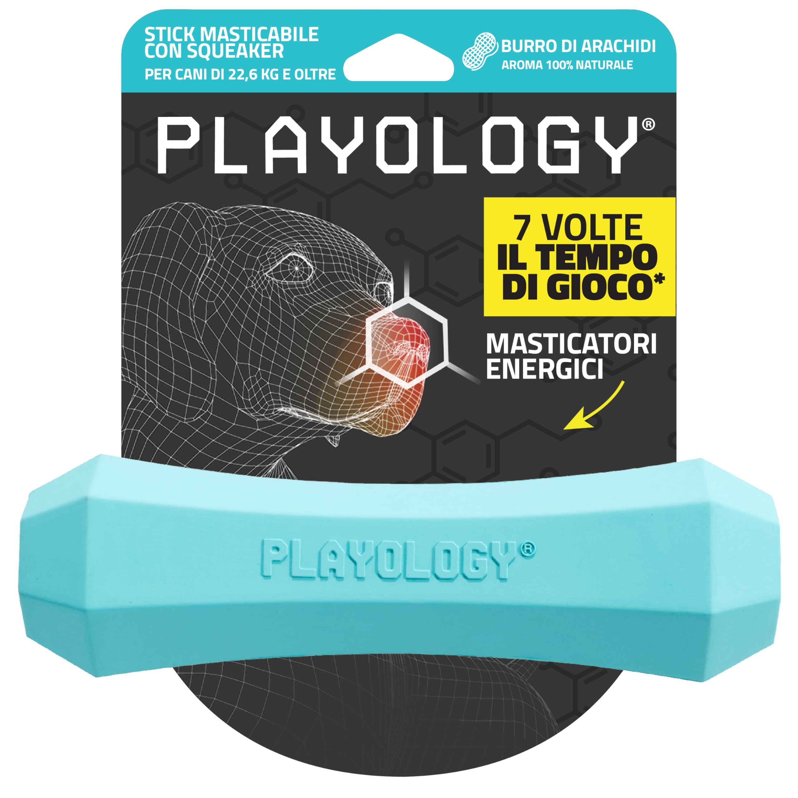 Playology Giocattoli per cani Bastoncino da masticare resistente e che squittisce per cani | Giocattolo gigante profumato al burro di arachidi - Facile da pulire e realizzato con materiali atossici