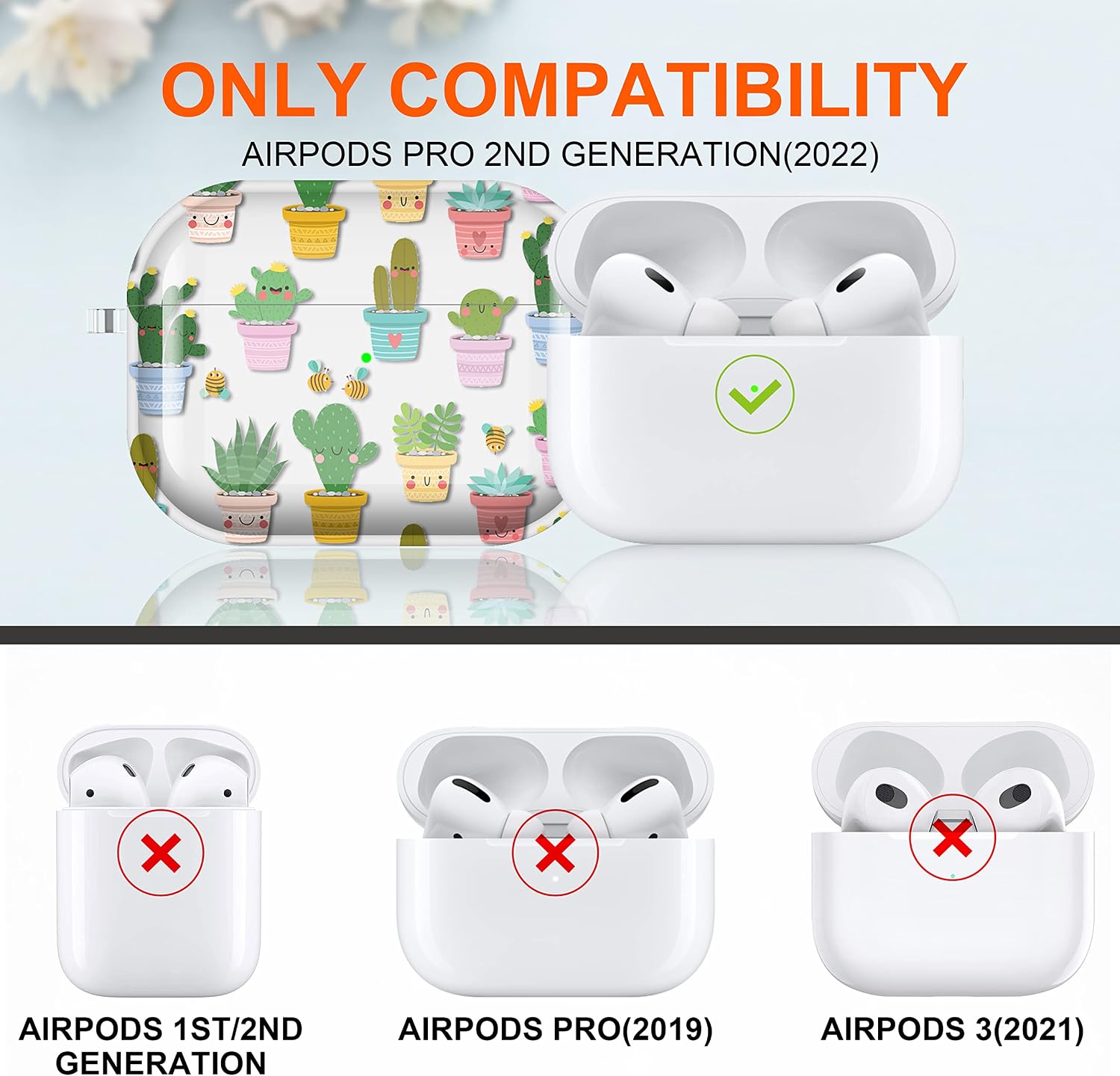 for AirPods Pro 2 Case with Keychain, Magsafe Compatible,Clear Cactus image 2