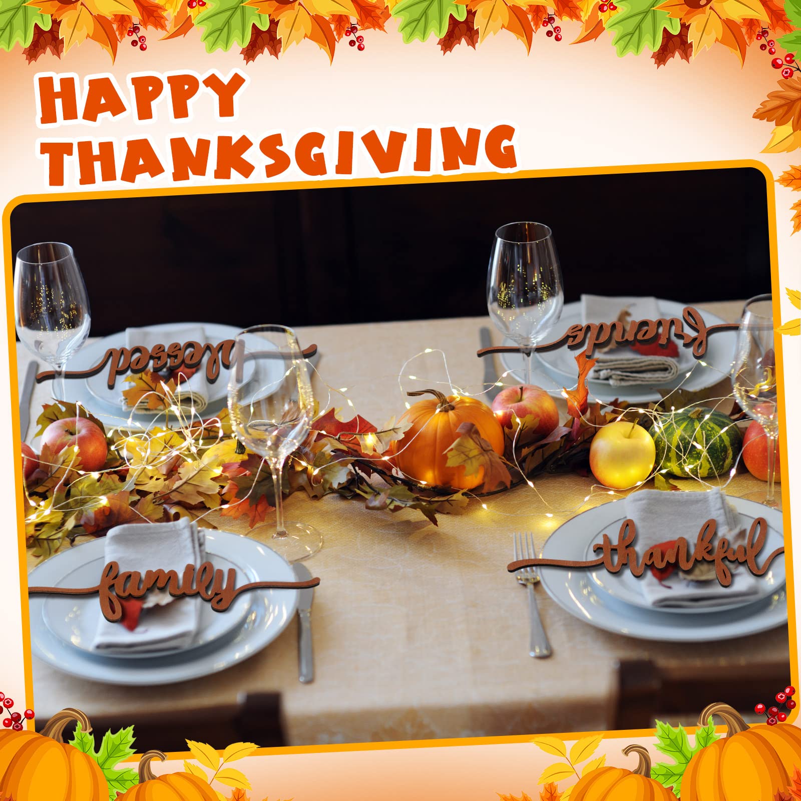 12 Pieces Thanksgiving Wood Cutout Sign Thankful Grateful Blessed Gather Word Sign Rustic Thankful Cards Sign Thankful Place Table Wall Decorations Gather Sign for Home Table Decoration, 6 Styles