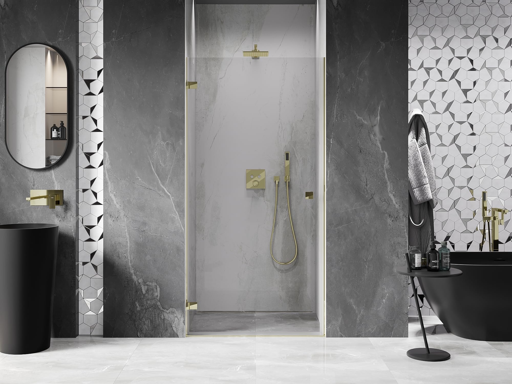 Mexen Lunar-B - Porta doccia a battente sinistra, 60 cm, trasparente, oro