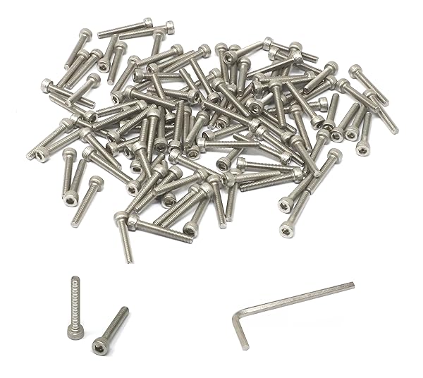 iexcell 100 Pcs M3 x 20mm Thread Pitch 0.5 mm Stainless Steel 304 Hex Socket Head Cap Screws Bolts Kit