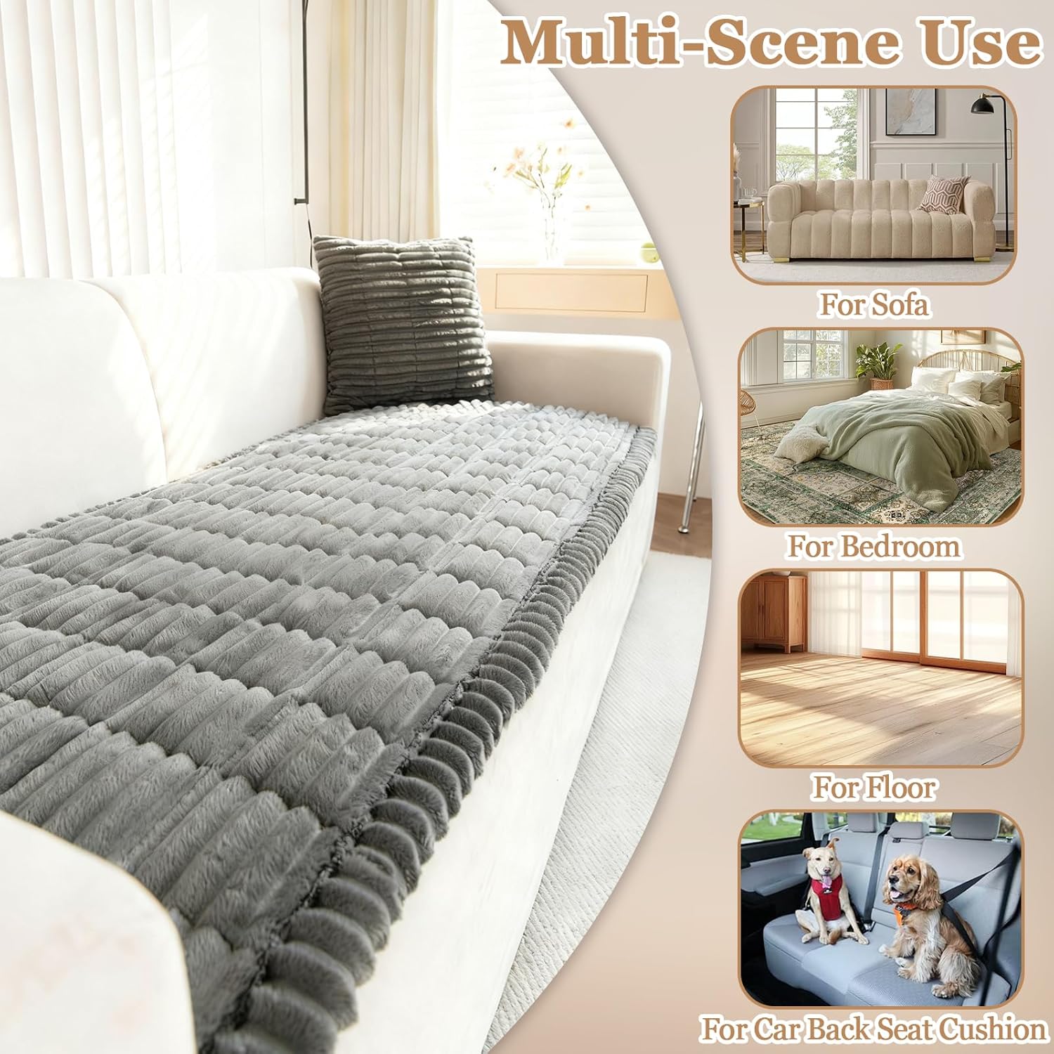 Couch Covers for Sofa Dark Gray Non Slip Dog Couch Cover,27.6" x 59.1" Washable Plush Sofa Covers for Dogs, Fuzzy Pet Couch Covers for 3 Cushion Couch, Soft Couch Protector for Any Sofa.