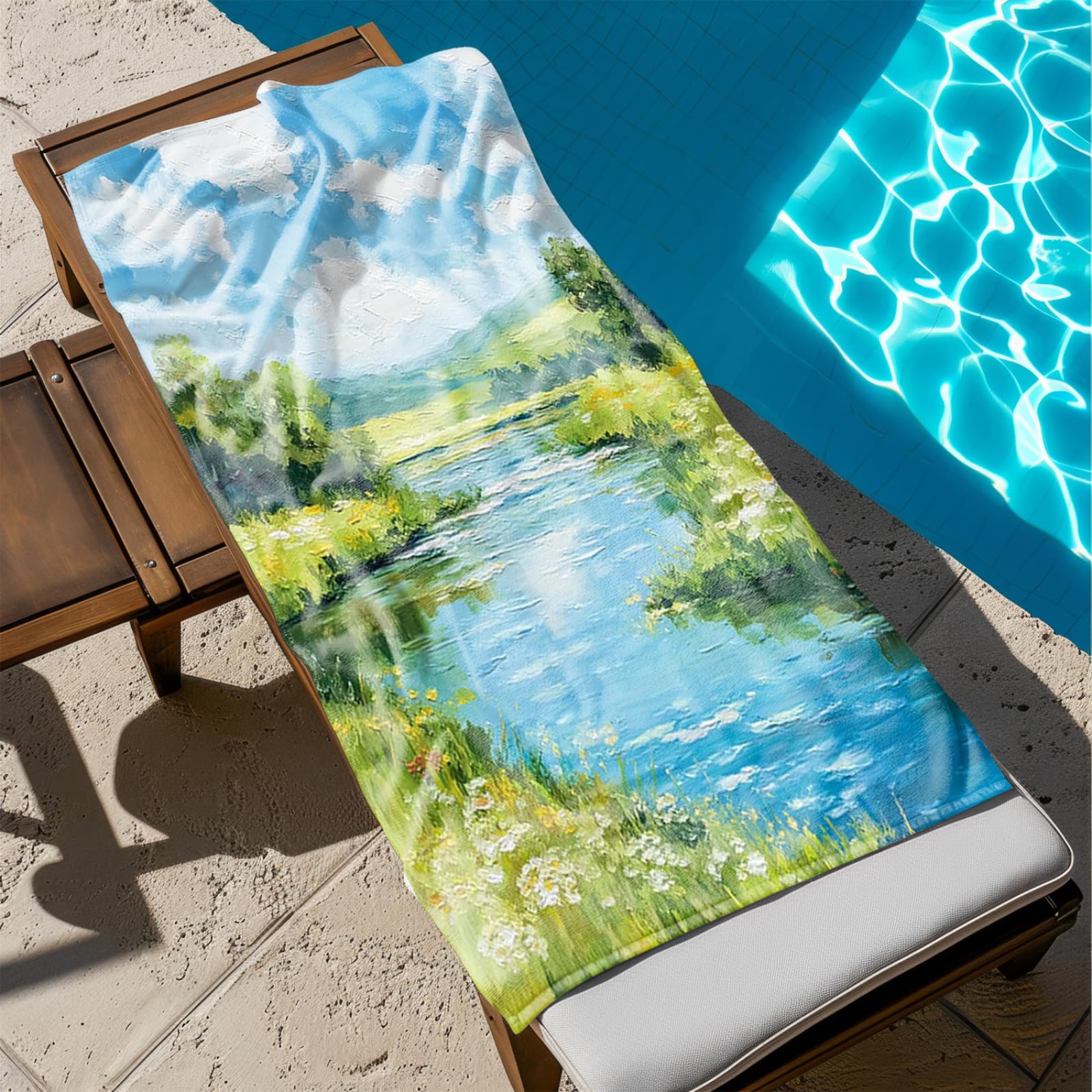 Tapis de Plage XXL Anti Sable Creek Bleu Serviette Piscine Adulte,Natte De Plage Pliable, Voyage Accessoires De Plage Camping,Serviette de Bain Personnalisée